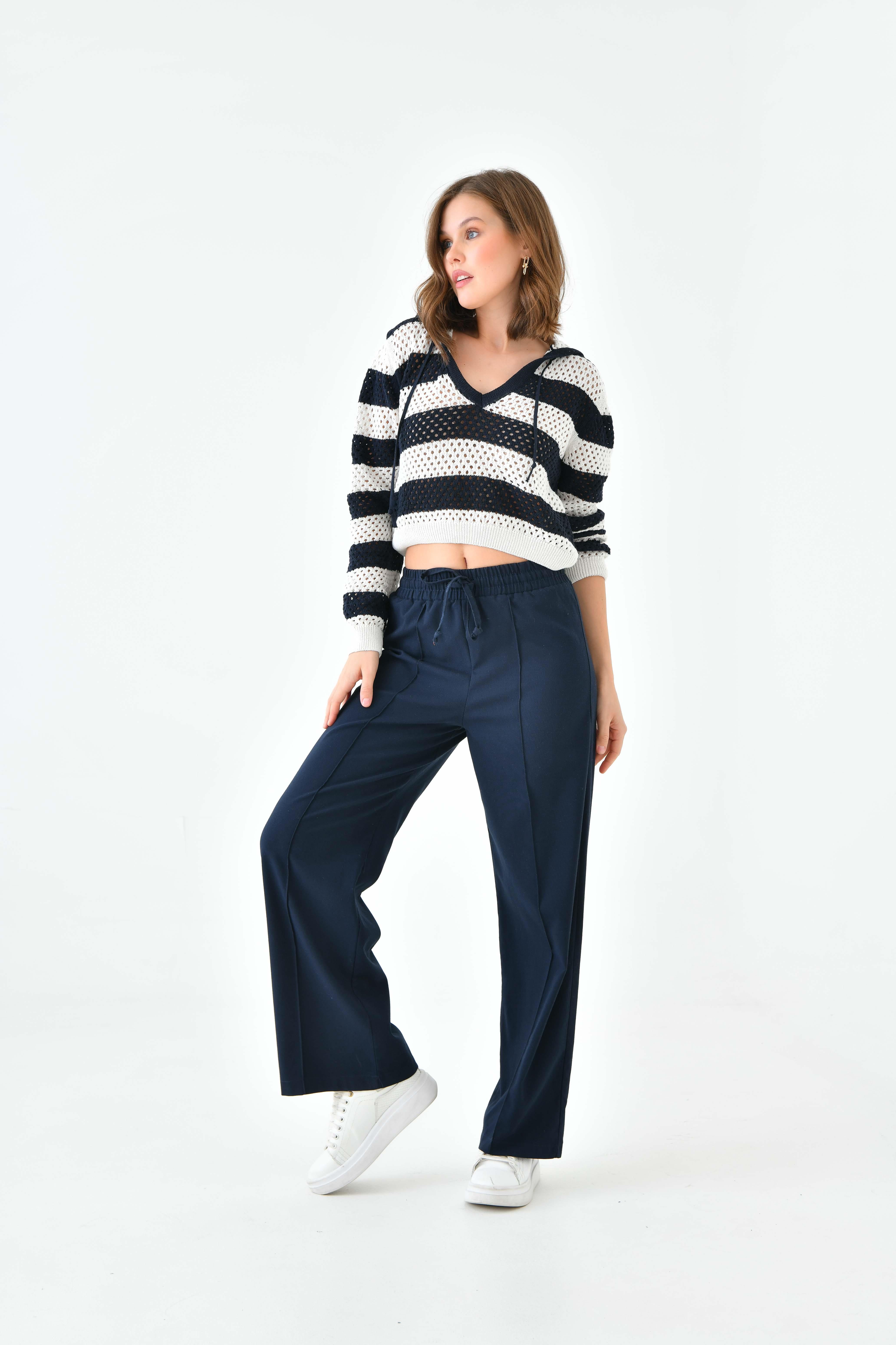 KADIN LACİVERT BELİ LASTİKLİ RAHAT PANTOLONModa AkımıPantalon