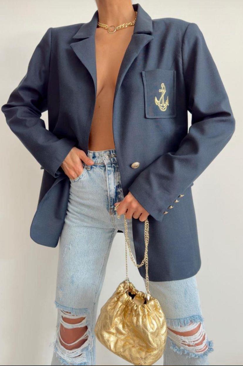 KADIN LACİVERT ÇAPA DETAY BLAZER CEKETModa AkımıCeket