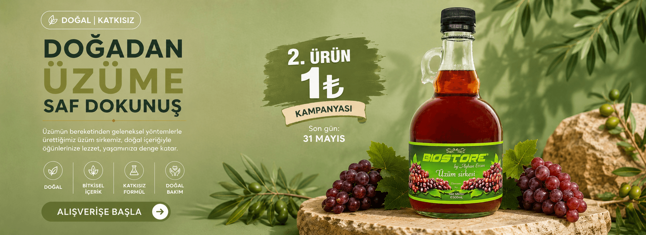 BioStore Üzüm Sirkesi 500 Ml 2. Ürün 1₺ Kampanyalı!