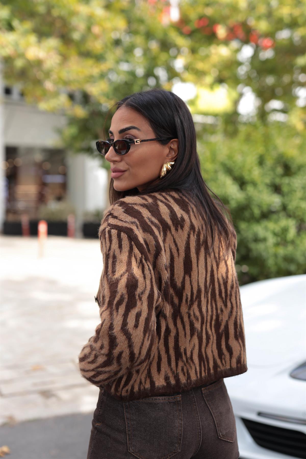 0140 Massi Şardonlu Desenli Hırka KAHVE