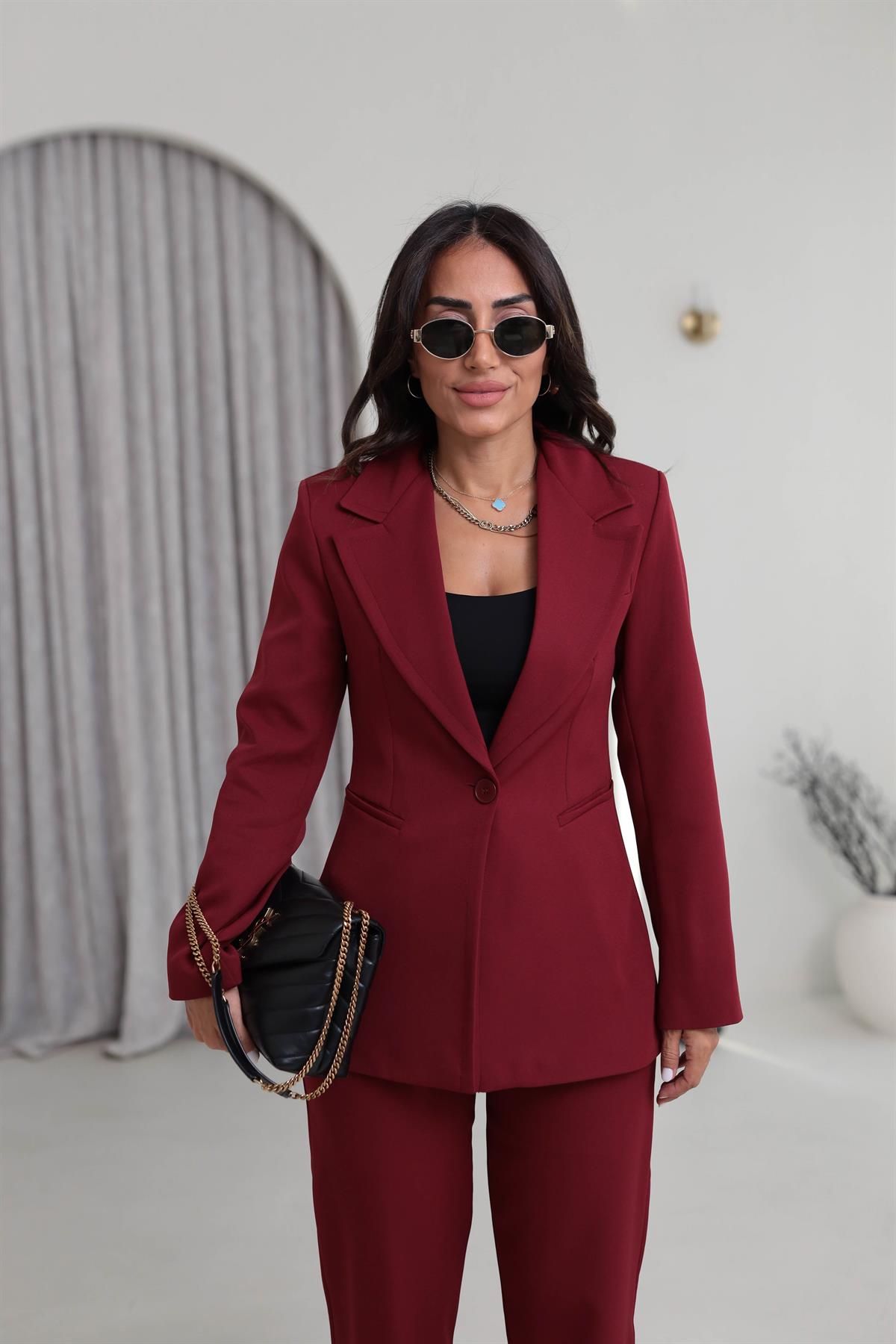 9246 Geniş Gazili Ceket Takım BORDO