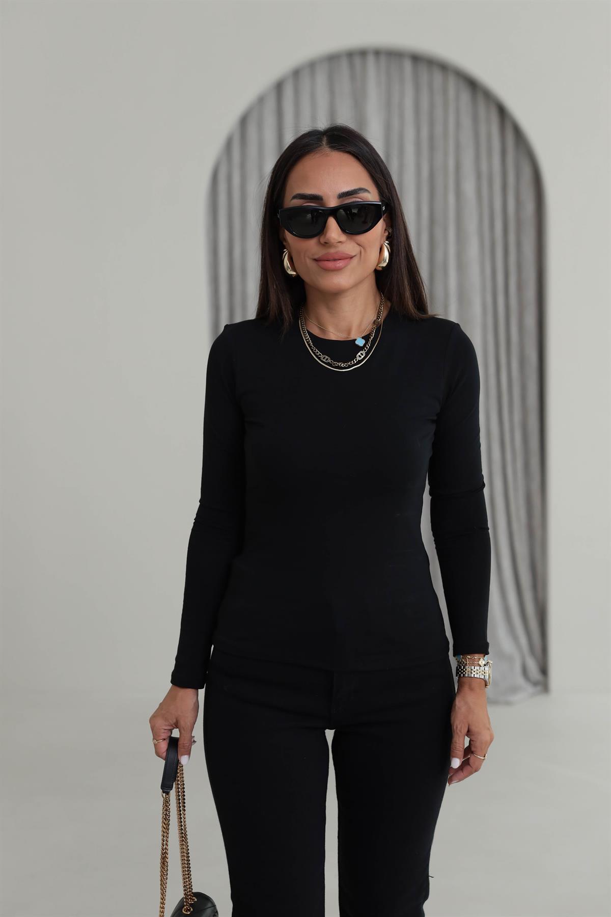 4151 Likralı Koton Çift Katlı Body SİYAH