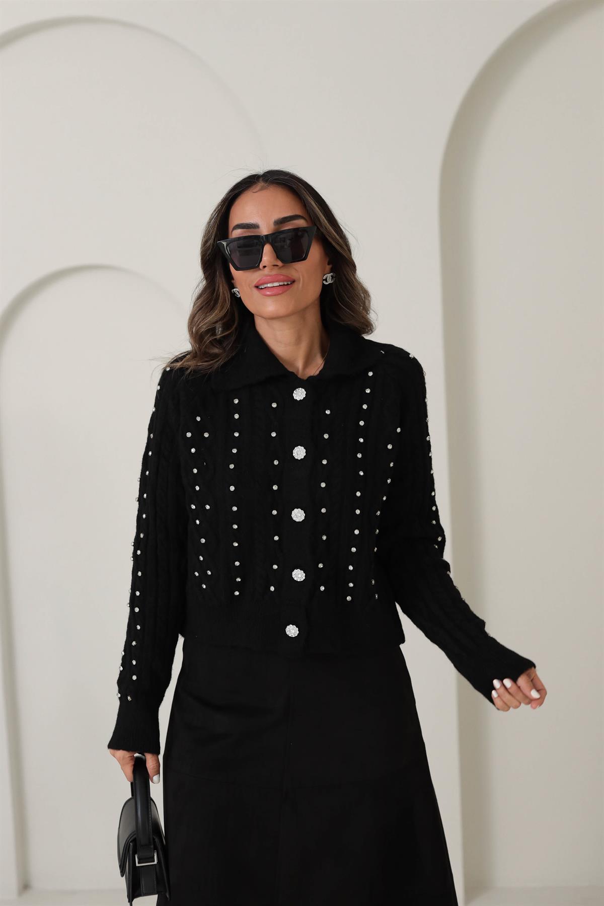 020 Taş İşlemeli Saç Örgülü Hırka