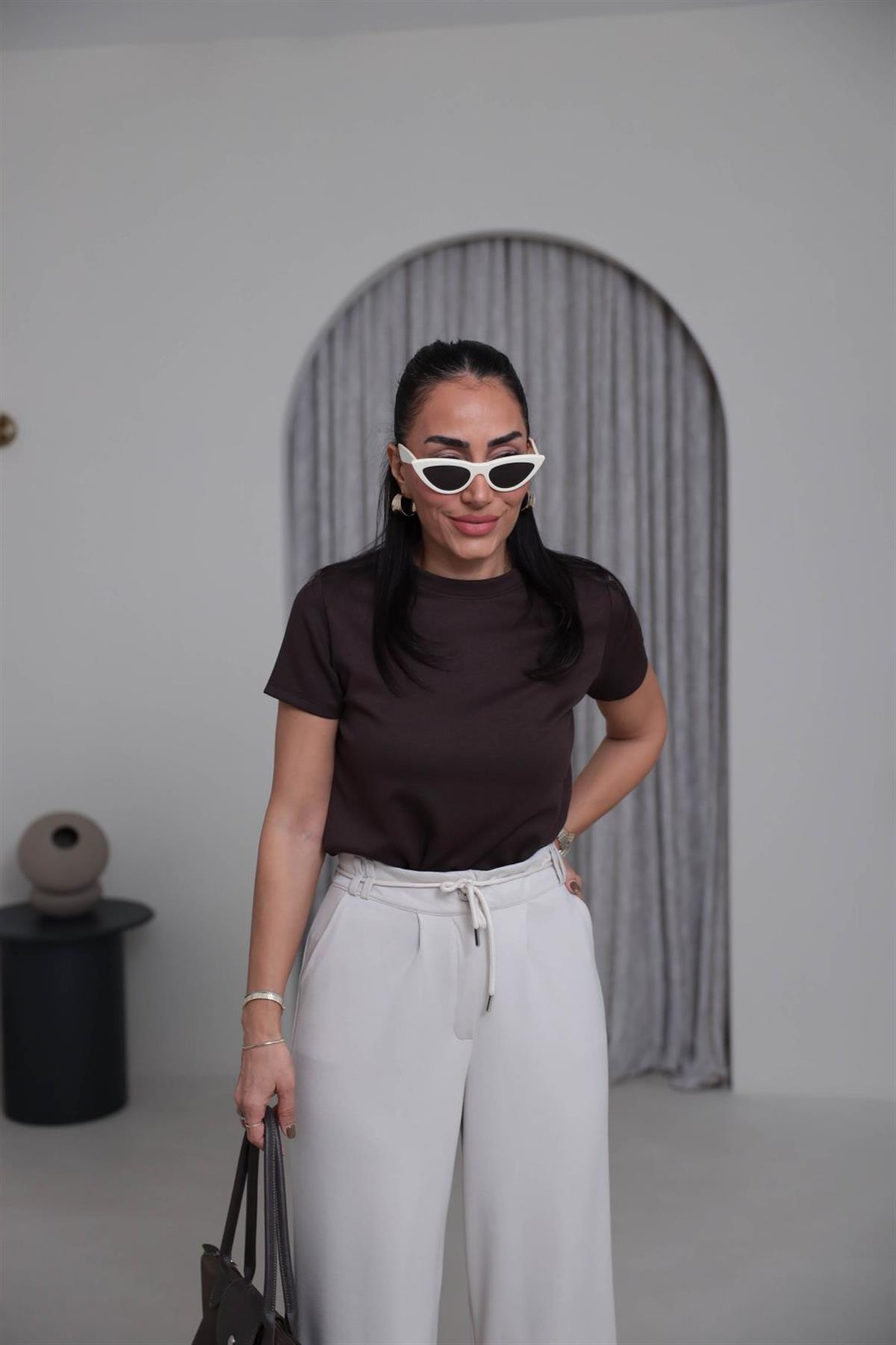 1120 Bisiklet Yaka Kısa Modal Tshirt ACI KAHVE