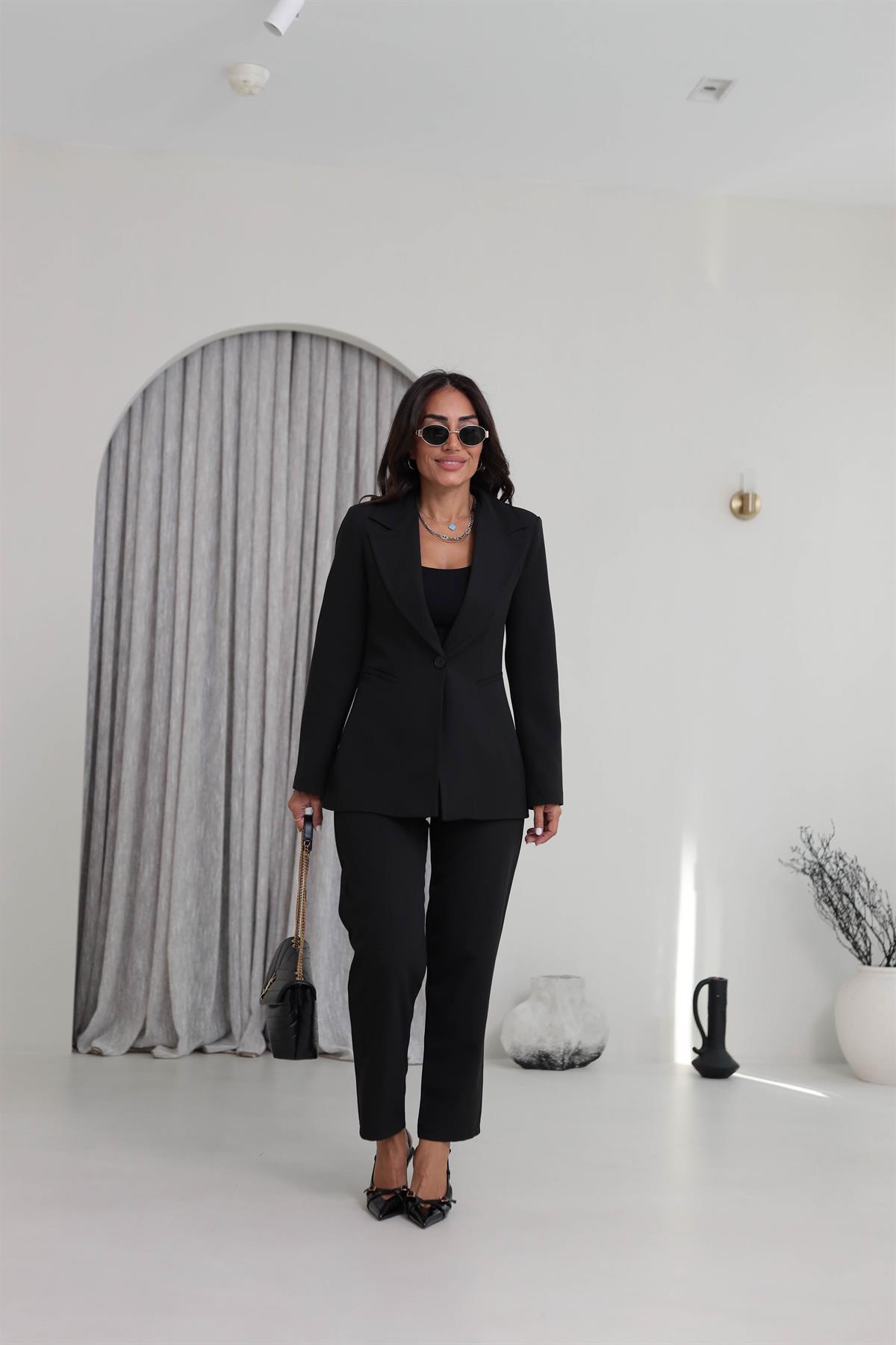 9246 Geniş Gazili Ceket Takım SİYAH