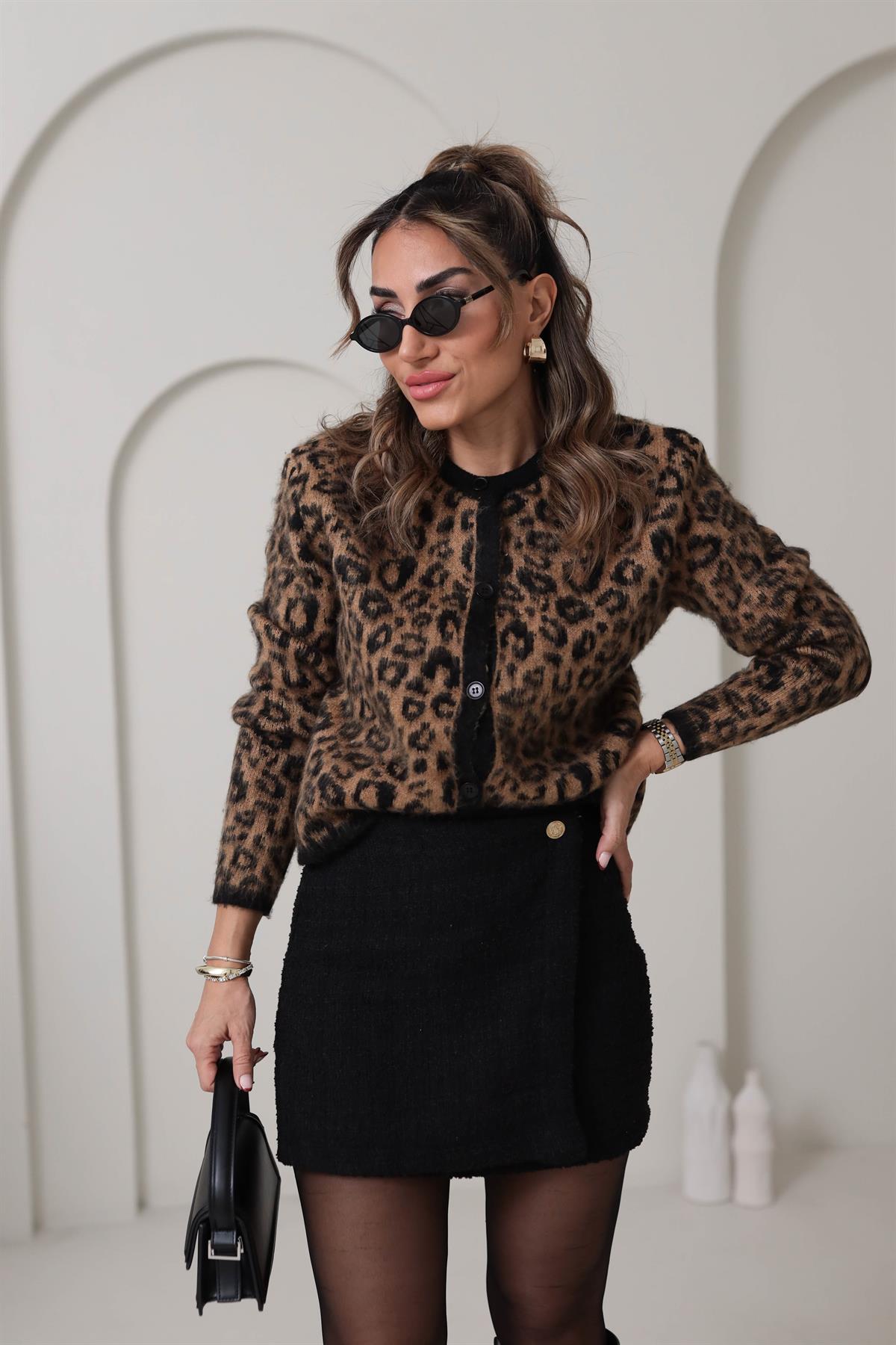 0108 Leopar Desen Şardonlu Massi Hırka Ceket LEOPAR