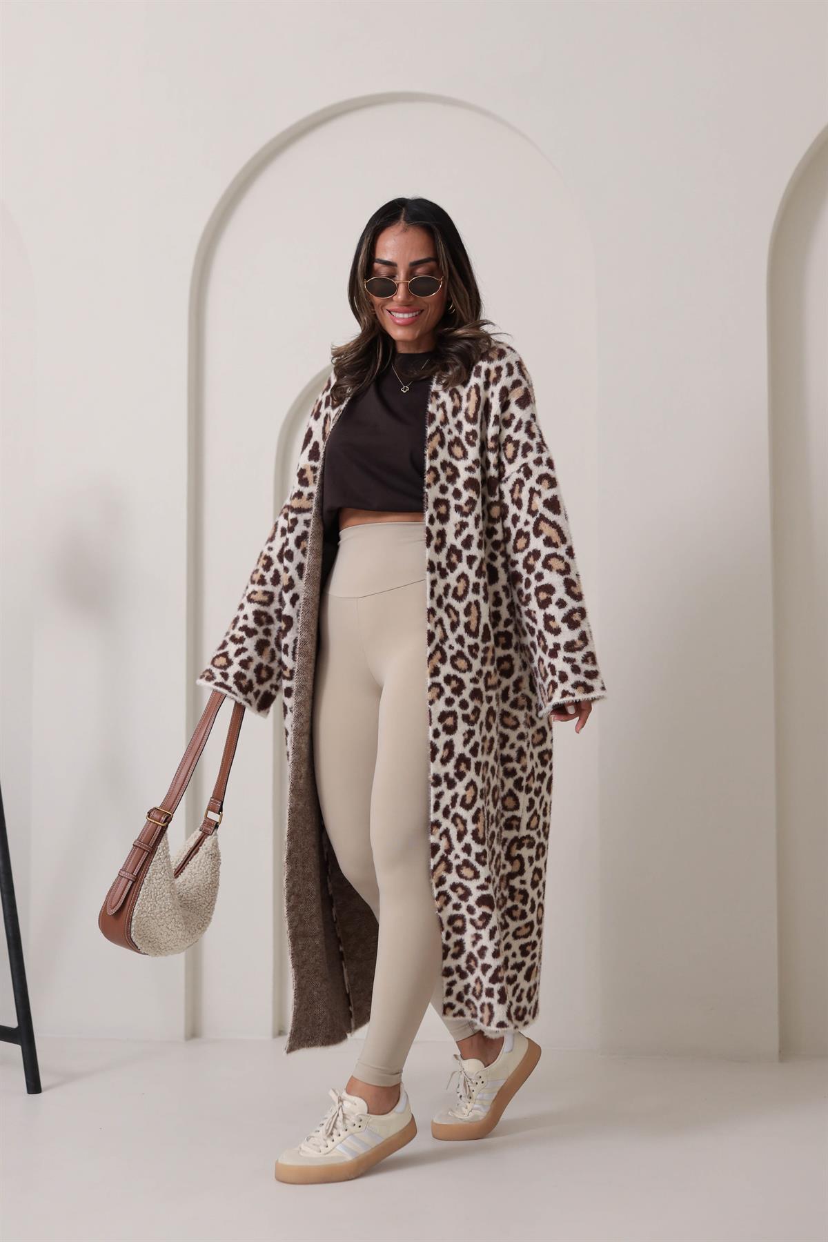 4381 Leopar Desenli Uzun Hırka