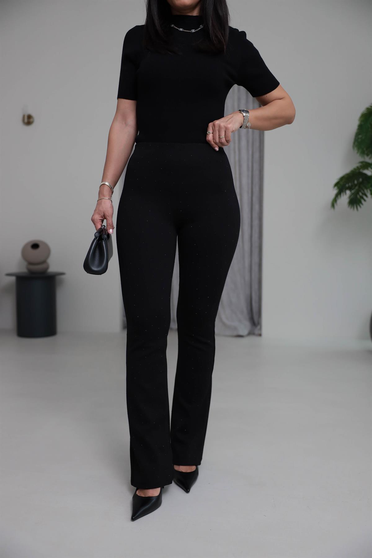 4234 Taşlı İspanyol Pantolon SİYAH