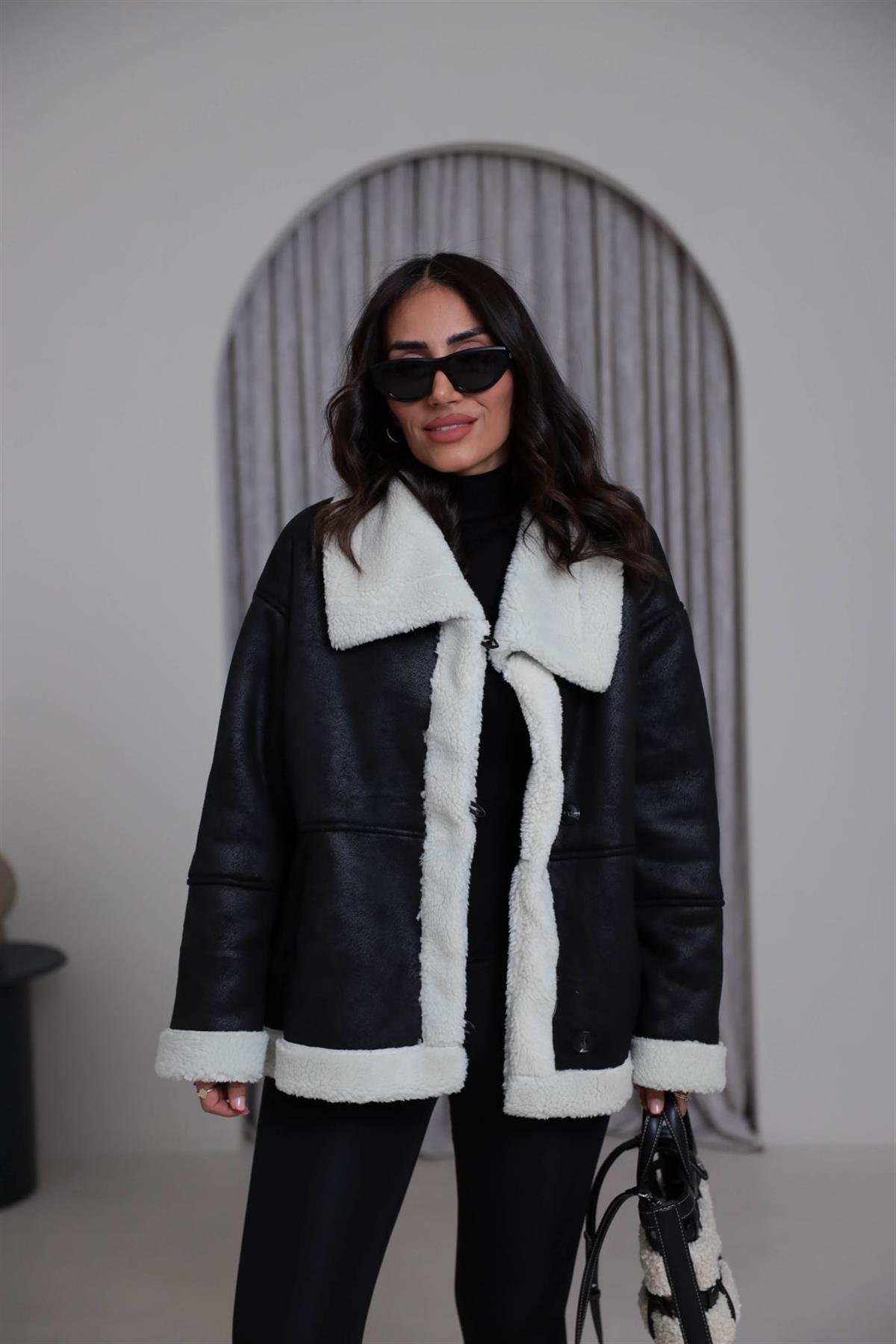 9195 İçi Kürklü Nubuk Mont SİYAH