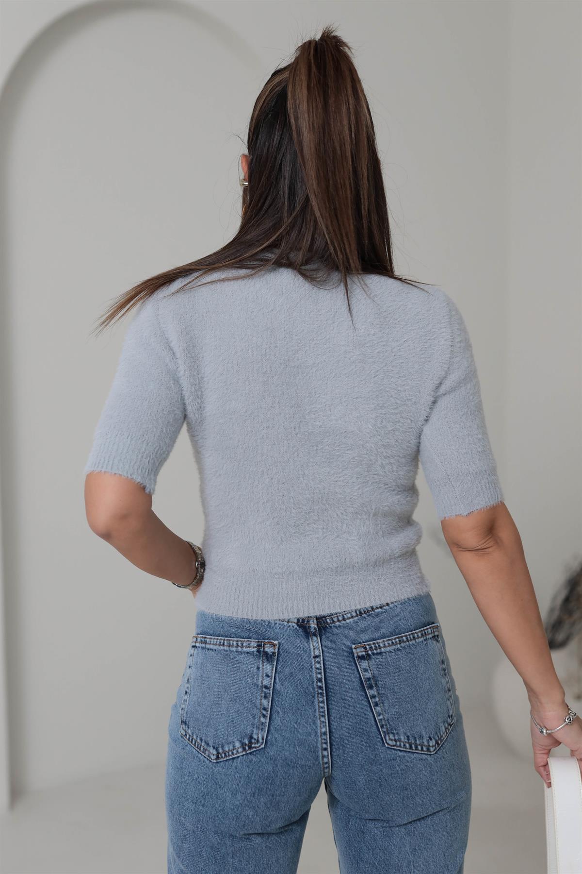 4231 Kısa Kol Yumuşak Dokulu Kazak GRİ