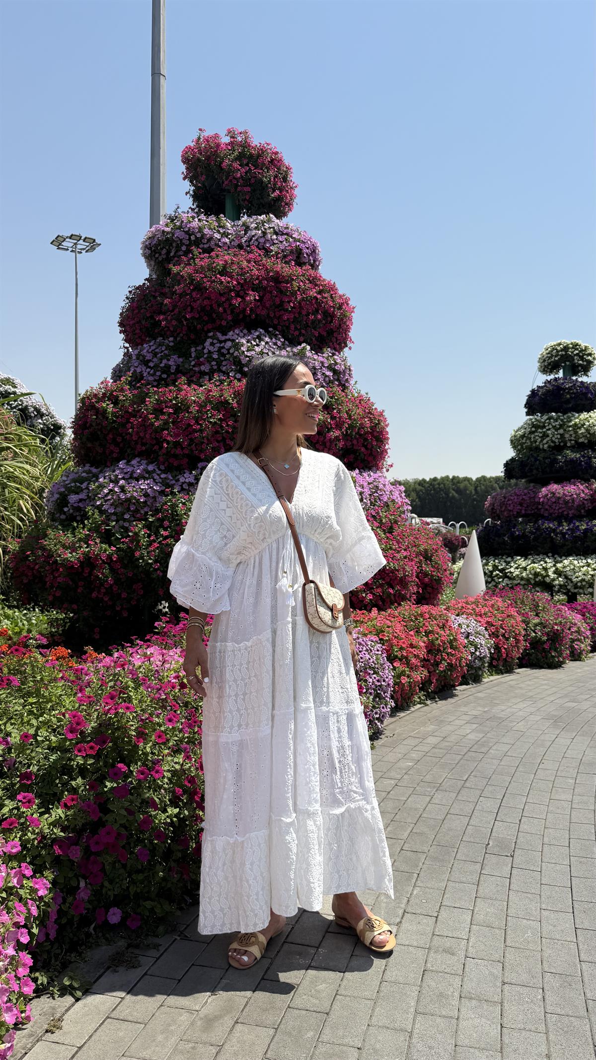 DXB Belden Büzgülü Komple Güpür Elbise BEYAZ