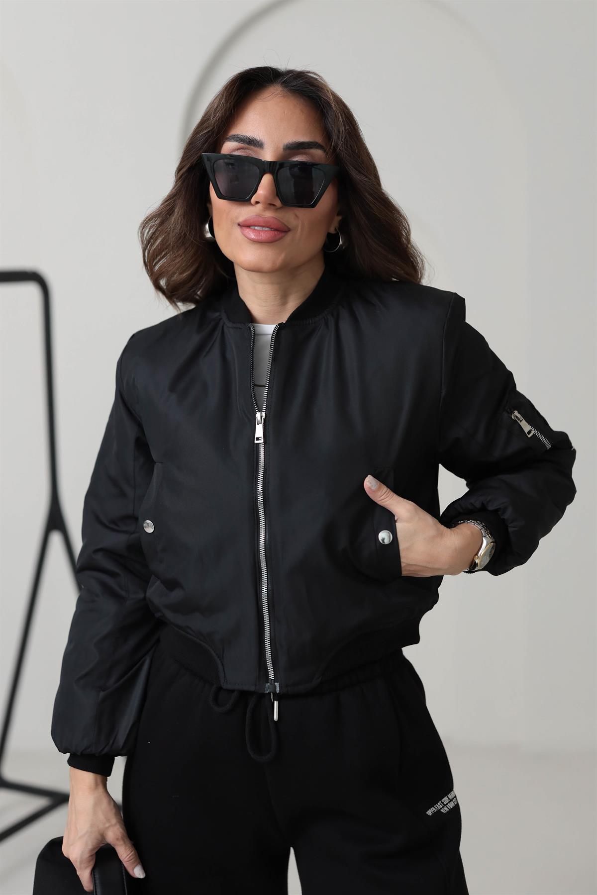 2200 D Halkalı Bomber Ceket SİYAH