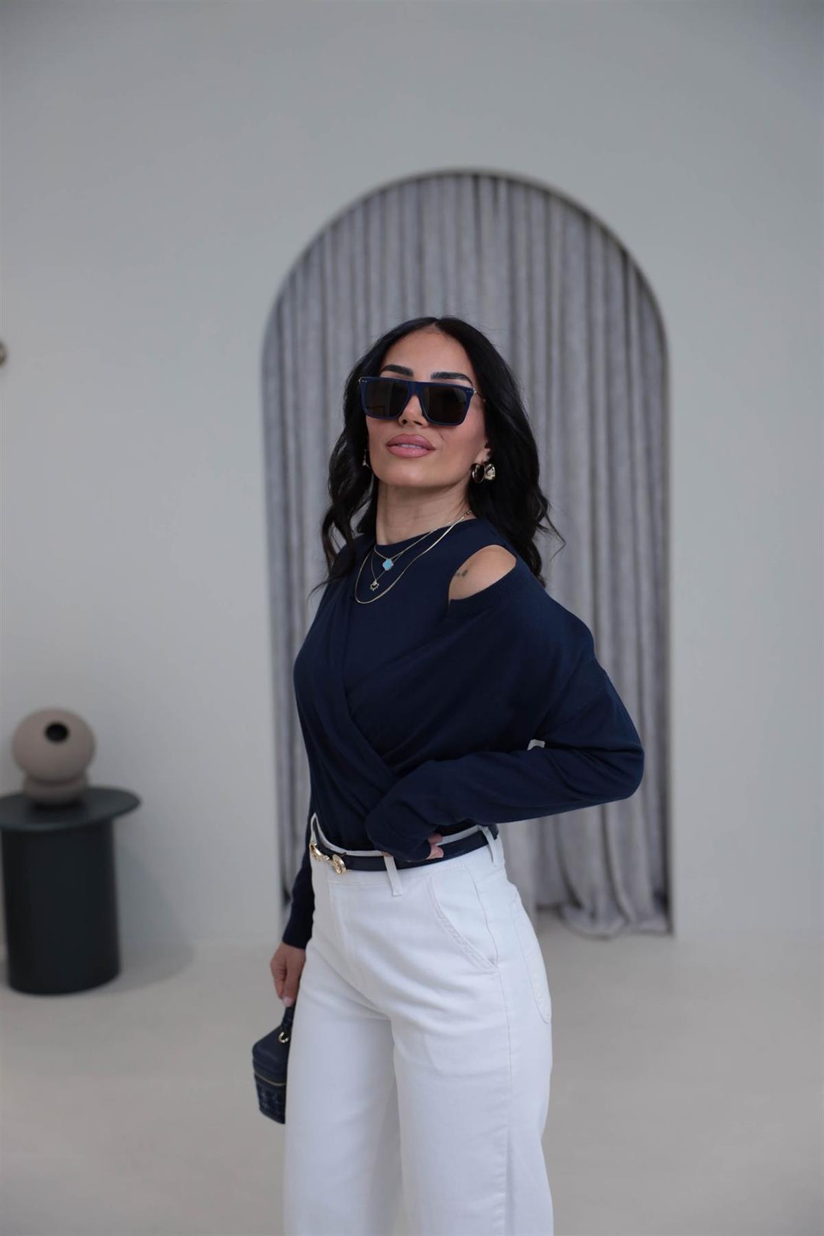 0163 Kruvaze Korsman İkili Takım Triko LACİVERT