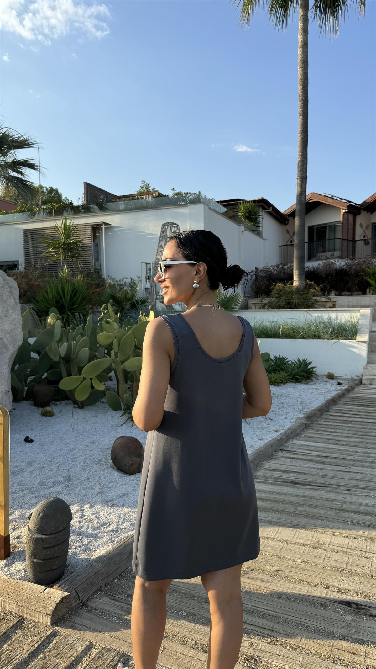 6508 Askılı Modal Elbise ANTRASİT