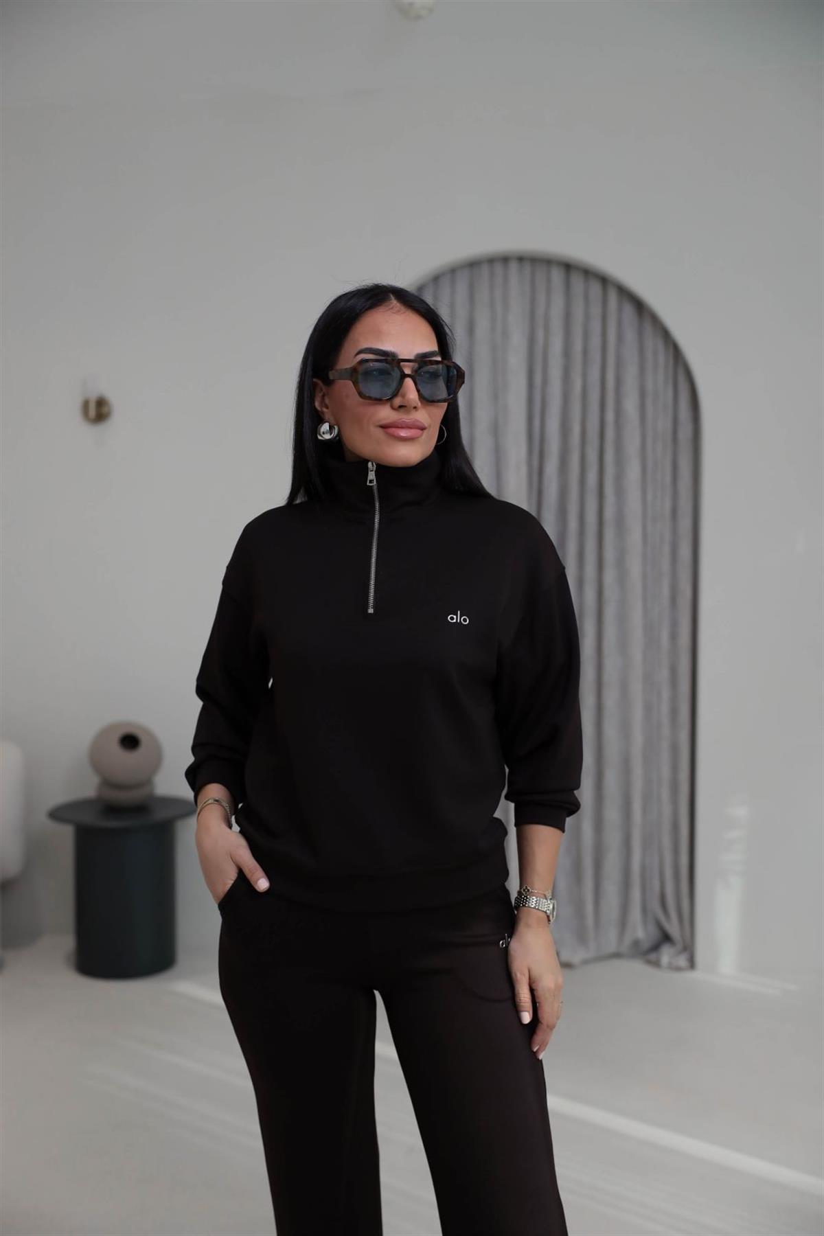 1029 Yarım Fermuarlı Gümüş Yazılı Modal Takım KAHVE