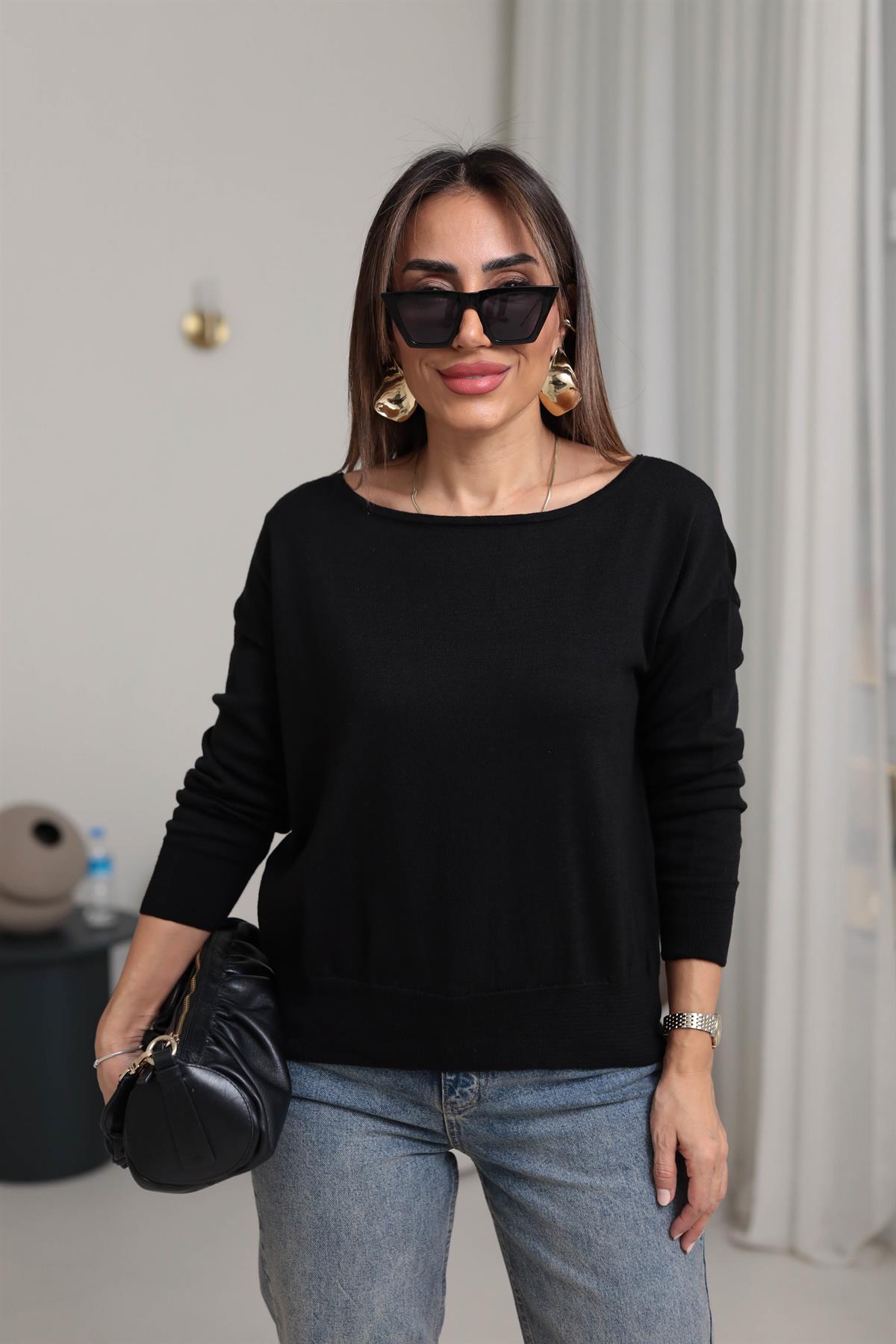 0614 Havuz Yaka Triko Bluz SİYAH