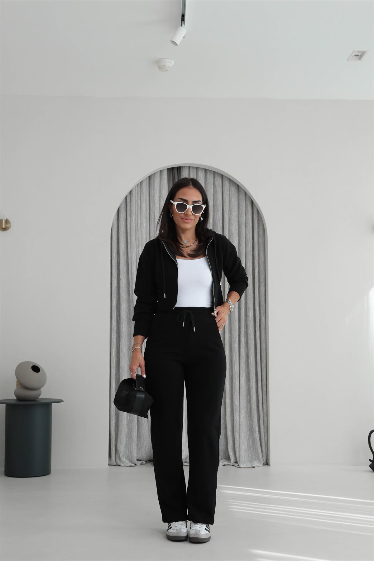 2331 Selanik Kumaş Fermuarlı Ceketli Takım SİYAH