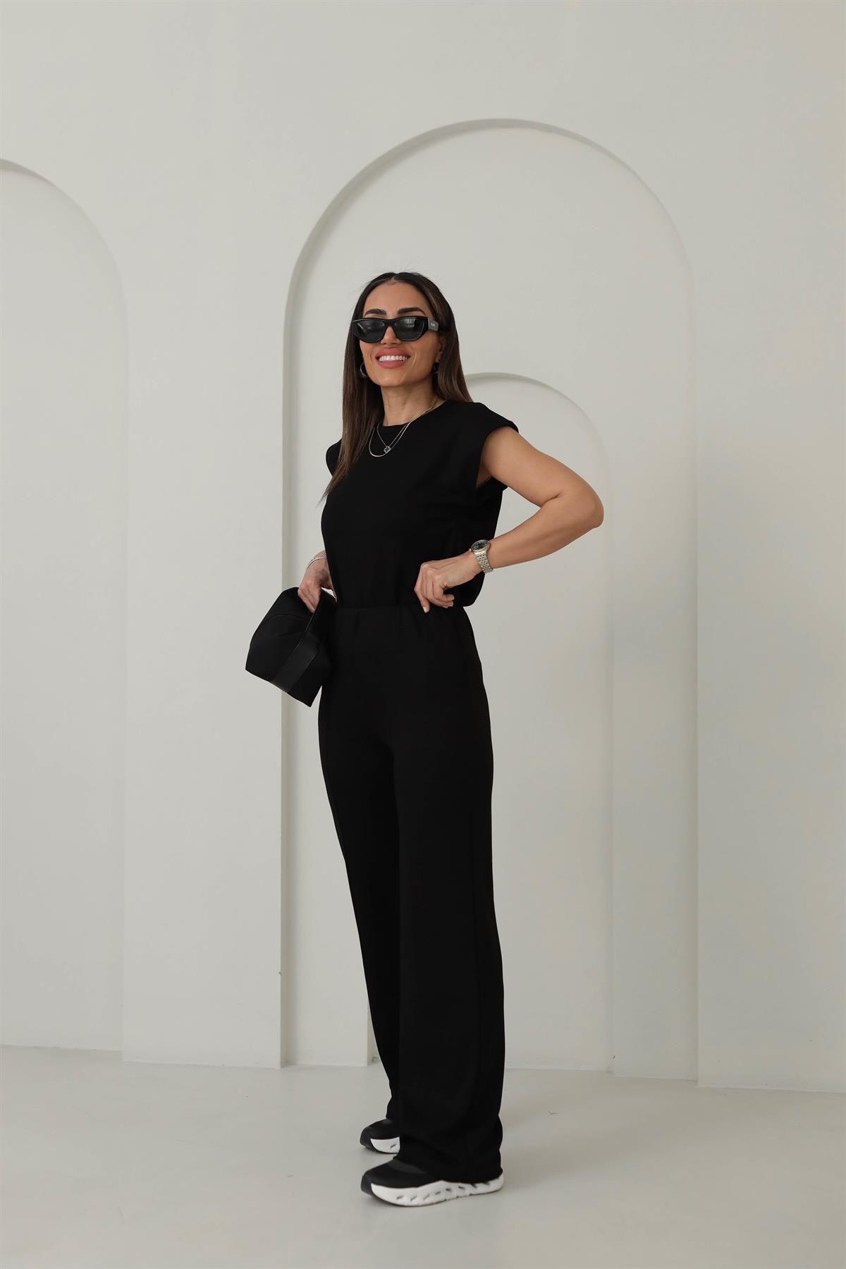 1328 Modal Kumaş Kolsuz Rahat Takım SİYAH