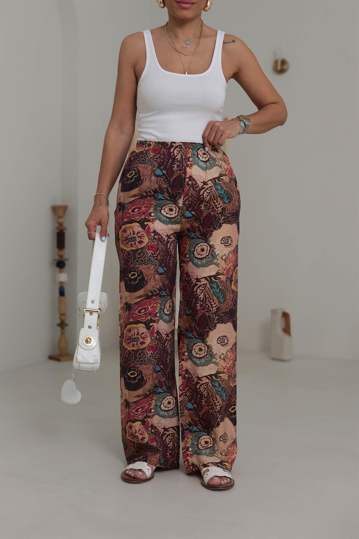 6320 Bel Lastikli Desenli Rahat Pantolon DESENLİ