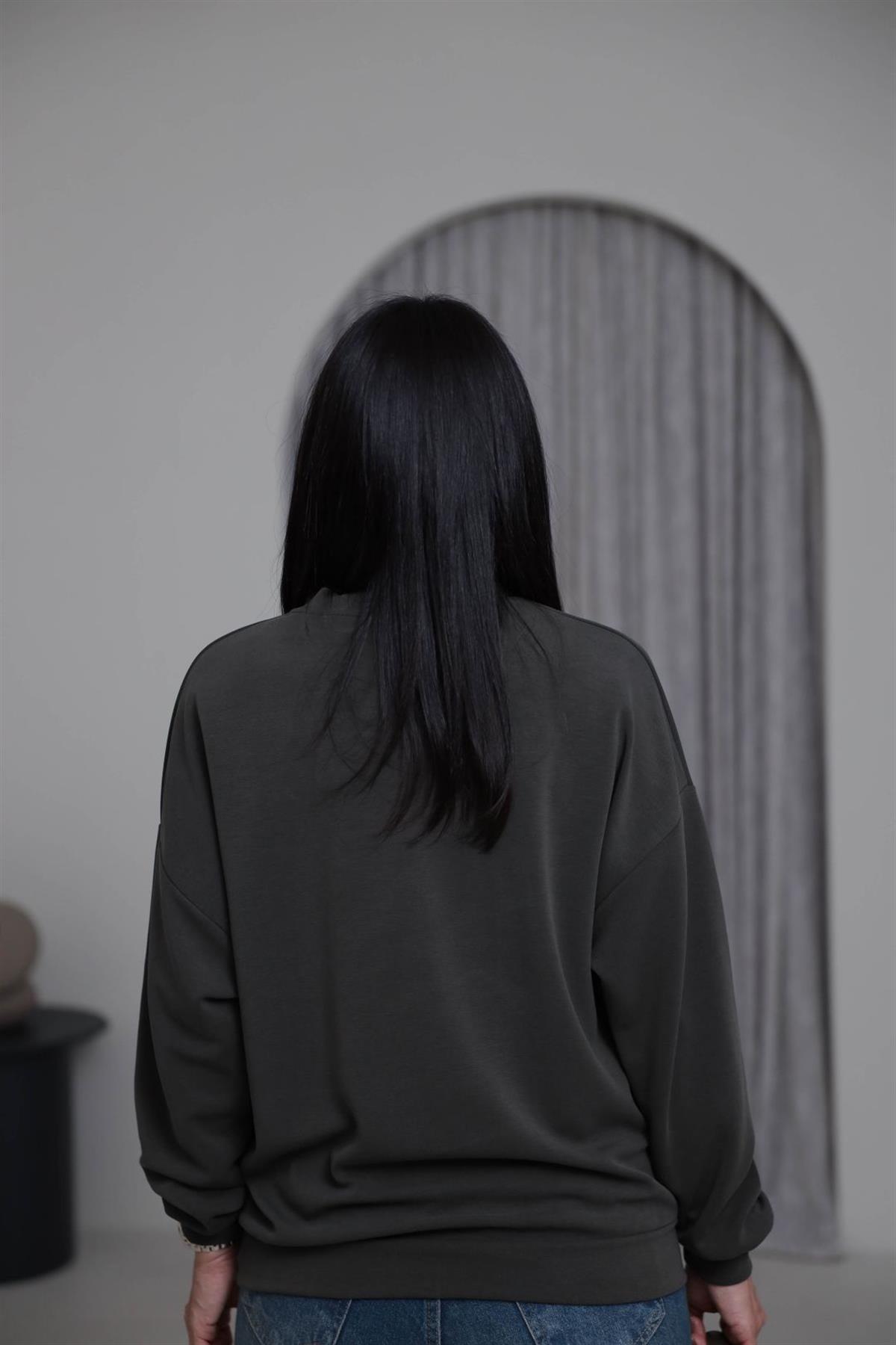 2028 Bisiklet Yaka Modal Sweatshirt HAKİ YEŞİL