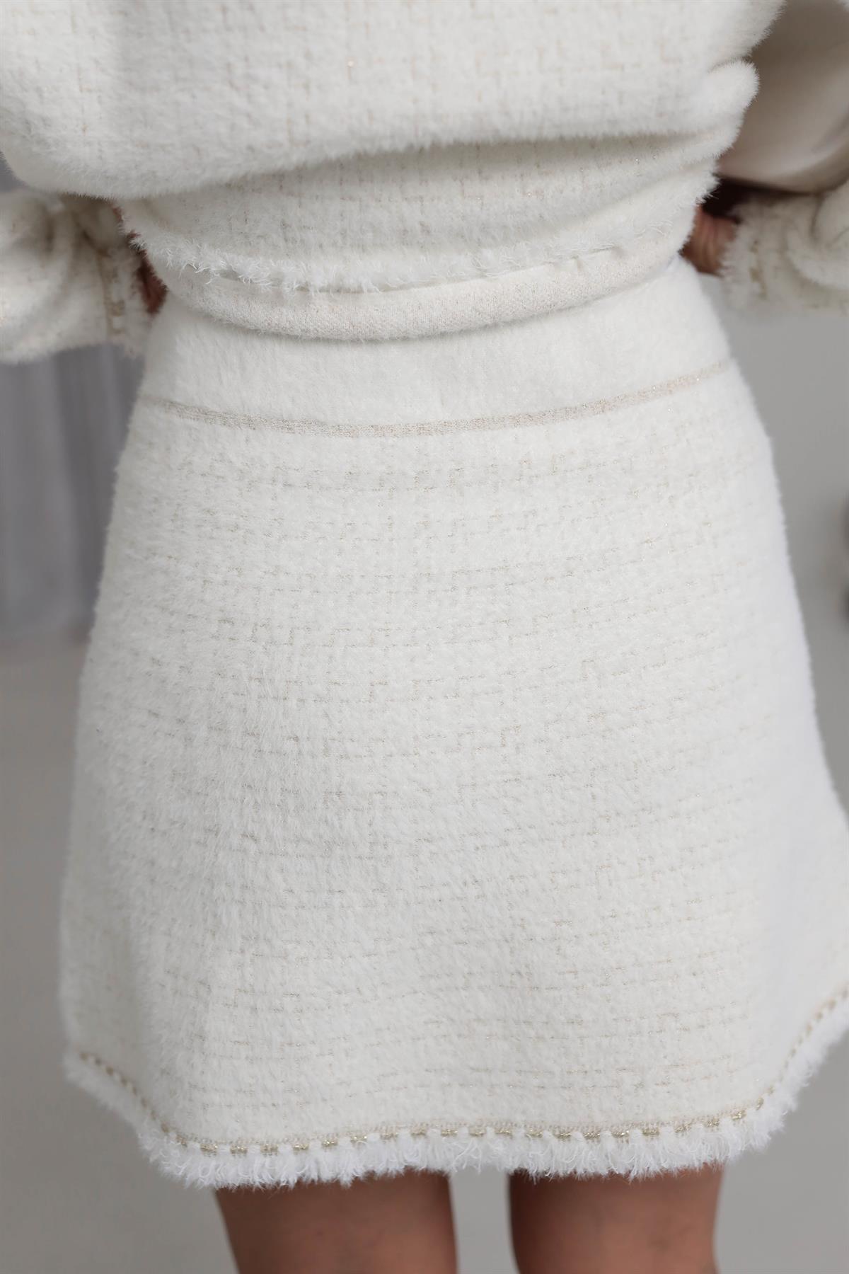 0420 Püskül ve Sim Detaylı Angora Etek EKRU
