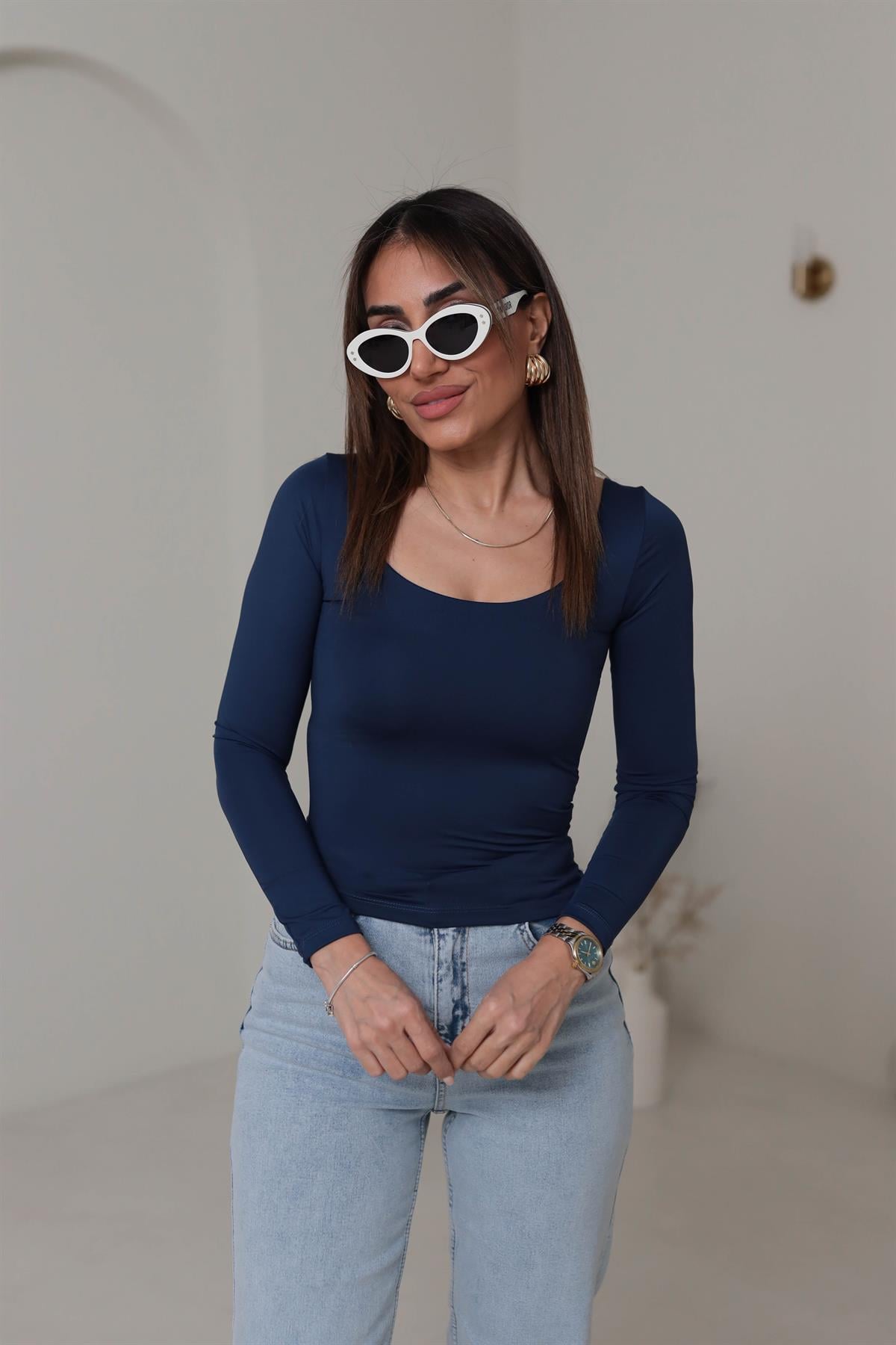 5124 U Yaka Sandy Bluz LACİVERT