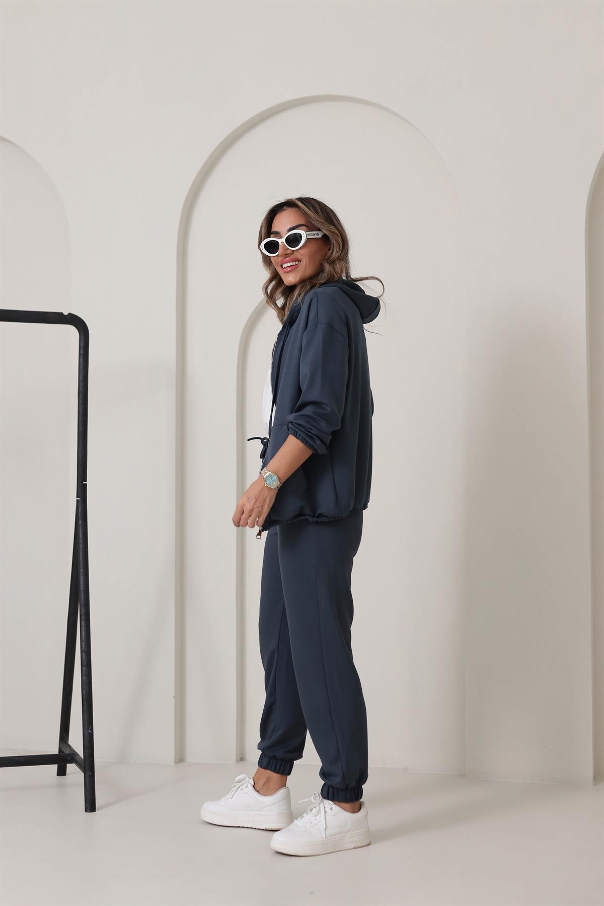 0091 Bel Lastikli Modal Kumaş Takım ANTRASİT