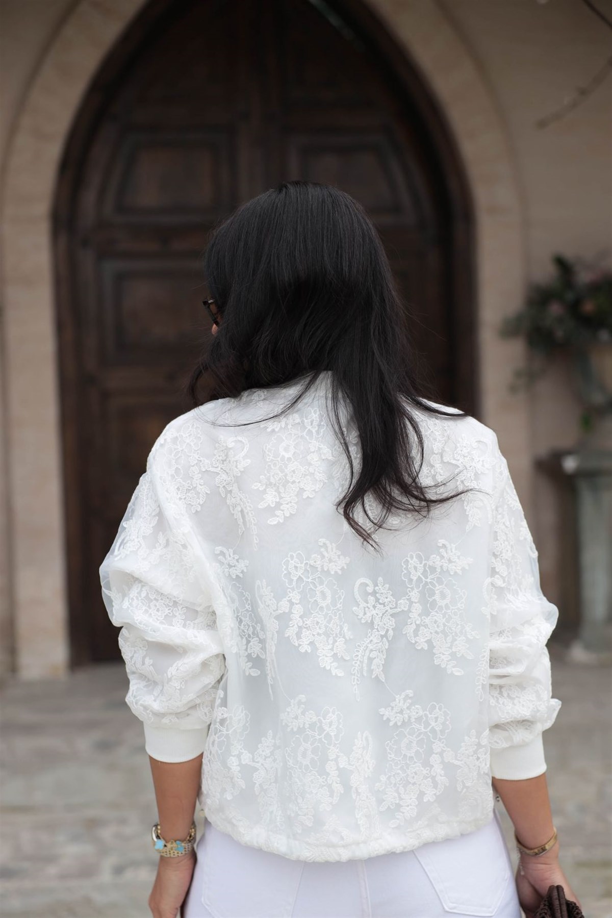 9612 Nakış İşlemeli Fermuarlı Astarlı Ceket BEYAZ