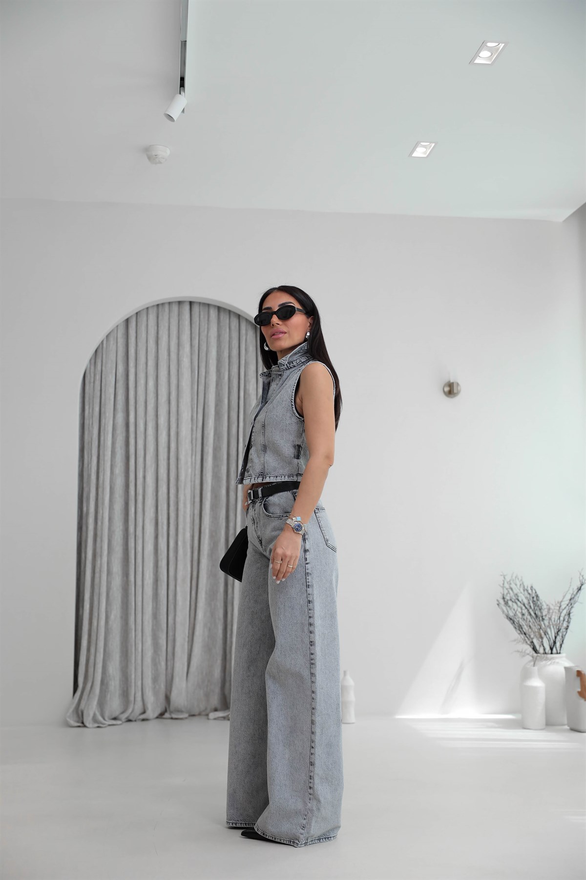 8229 Liyosel Pamuklu Denim Takım AÇIK GRİ