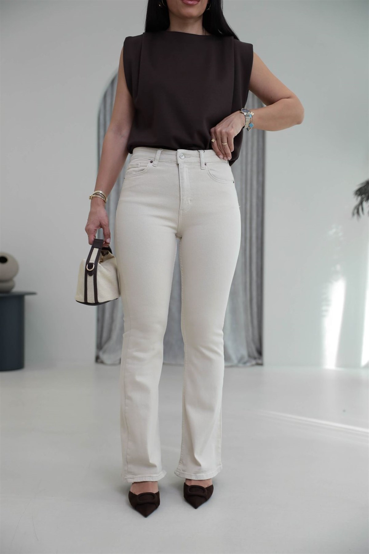 ZA Likralı İspanyol Paça Pantolon BEJ