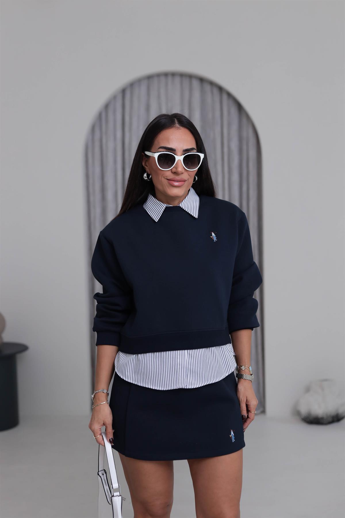 0755 Gömlek Detaylı Sweatshirt LACİVERT