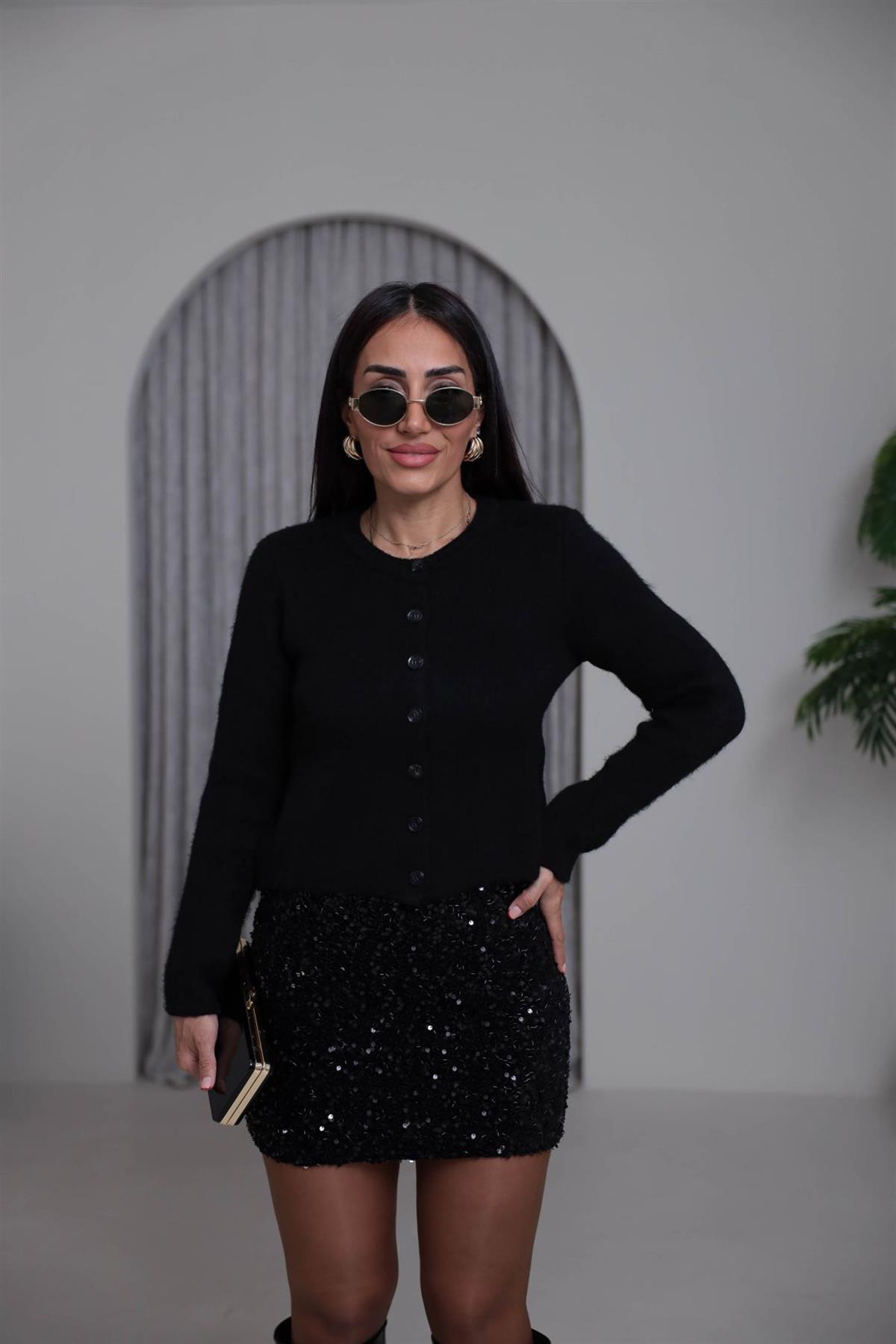 0157 Bisiklet Yaka Düğmeli Yumoş Hırka SİYAH