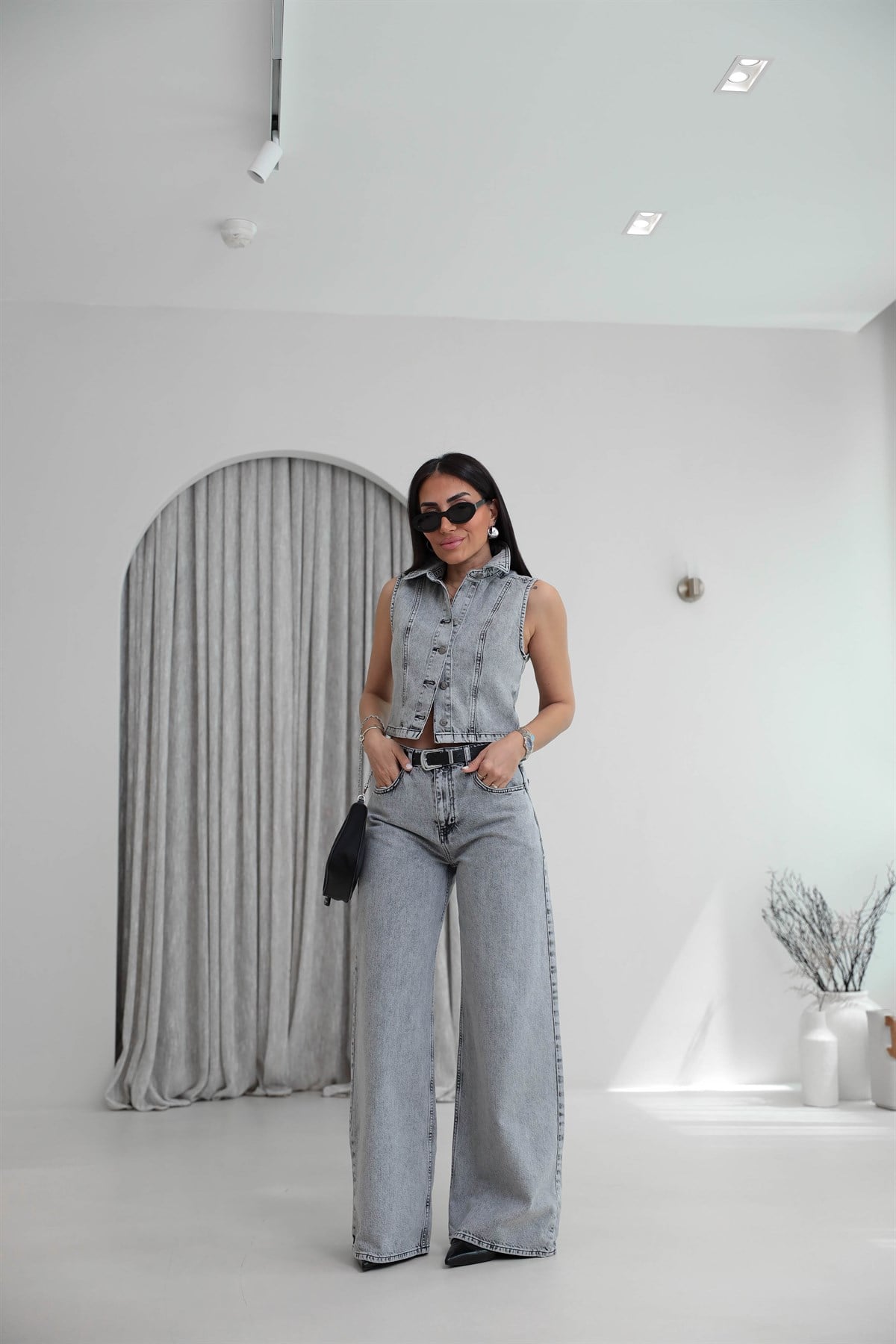 8229 Liyosel Pamuklu Denim Takım AÇIK GRİ