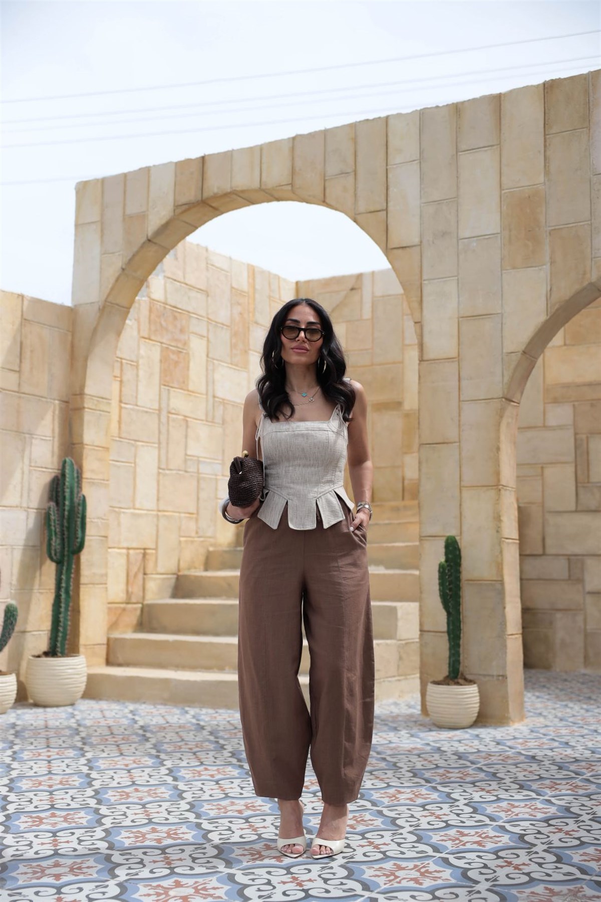 7571 Beli Lastikli Havuç Pantolon KAHVE