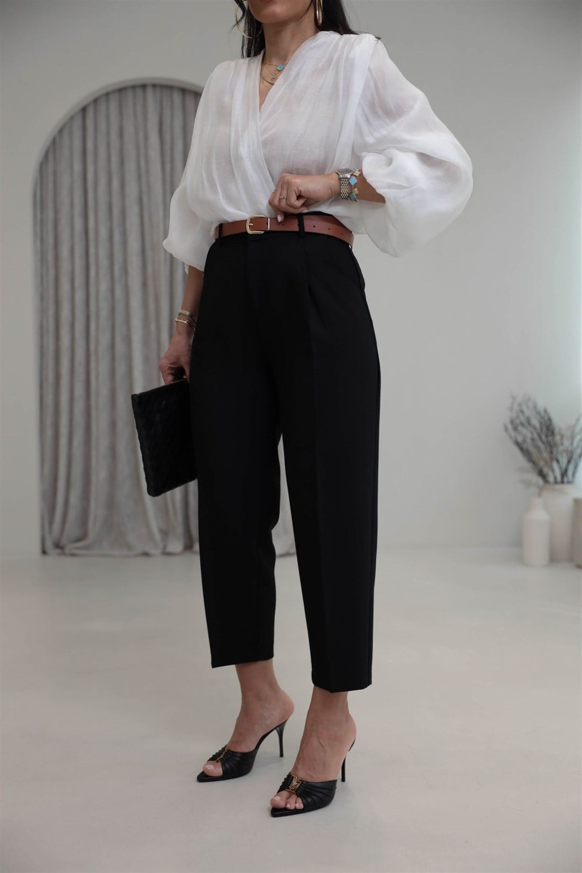 6394 Kemerli Double Havuç Pantolon SİYAH