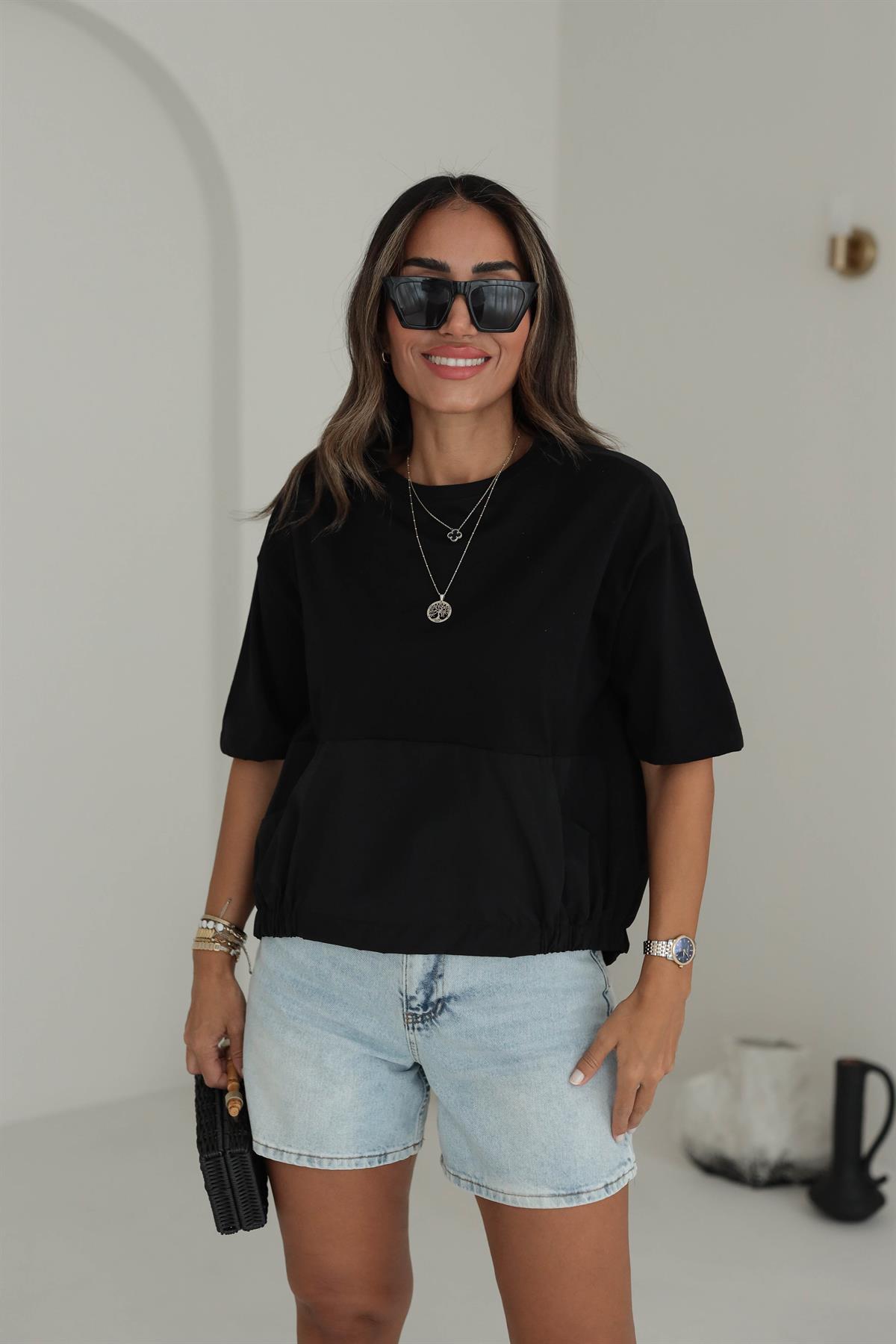 8678 Sırtı Düğmeli Poplin Kumaş Tshirt