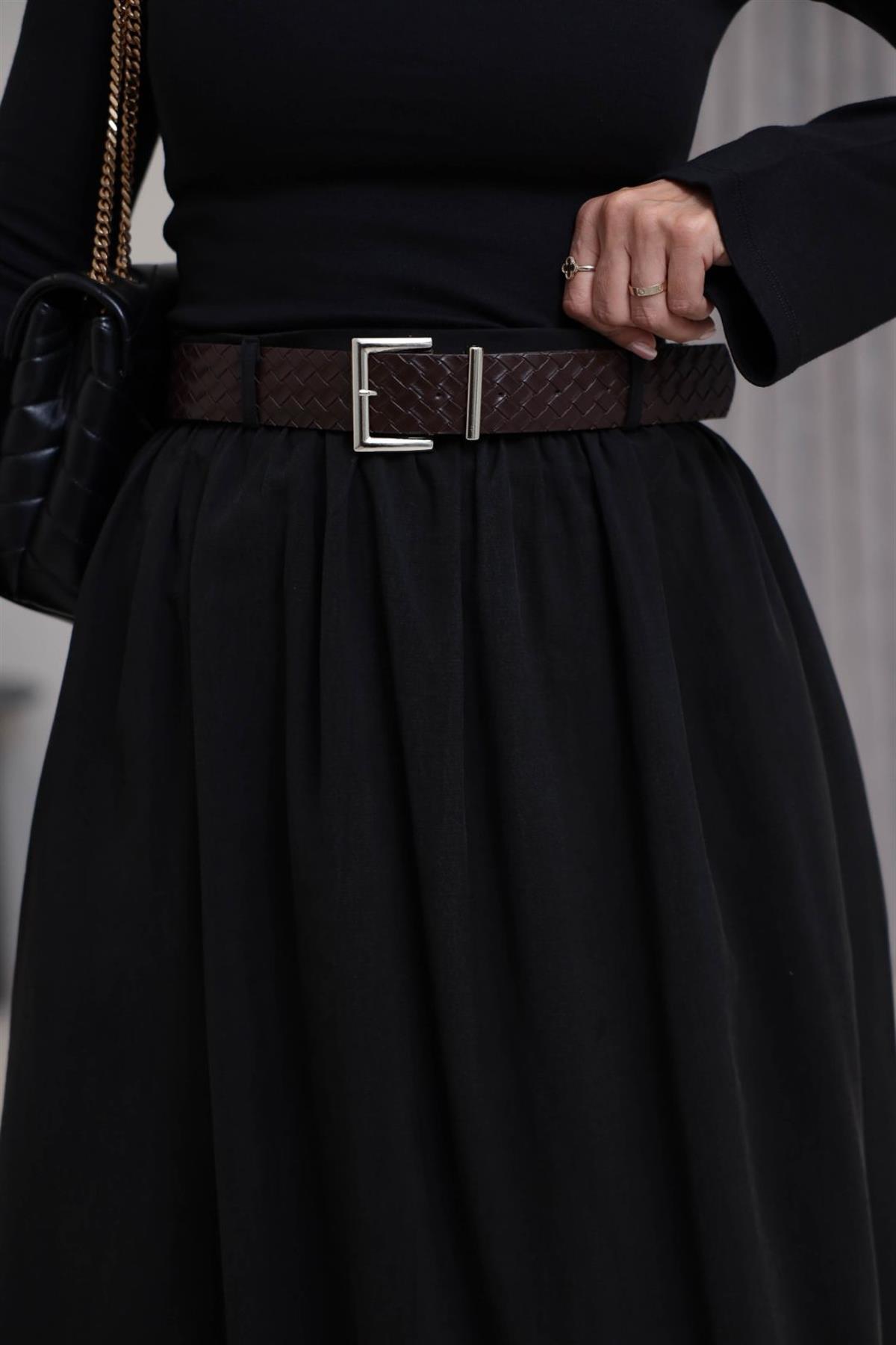 0727 Kemerli Tencel Etek SİYAH