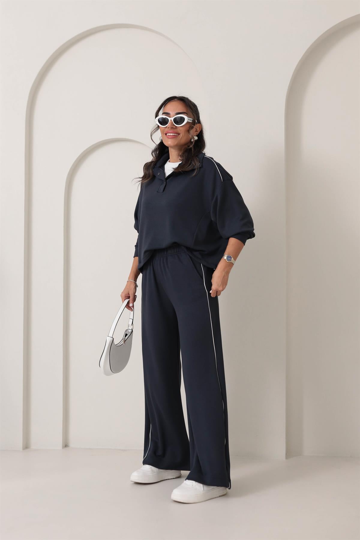 137 Dik Yaka Önü Çıtçıtlı Biyeli Modal Takım ANTRASİT