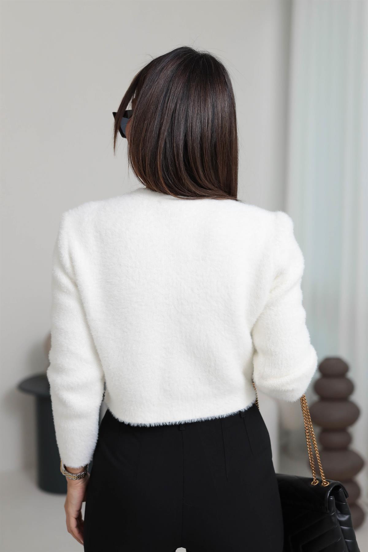 580 Bisiklet Yaka Yumoş Hırka EKRU