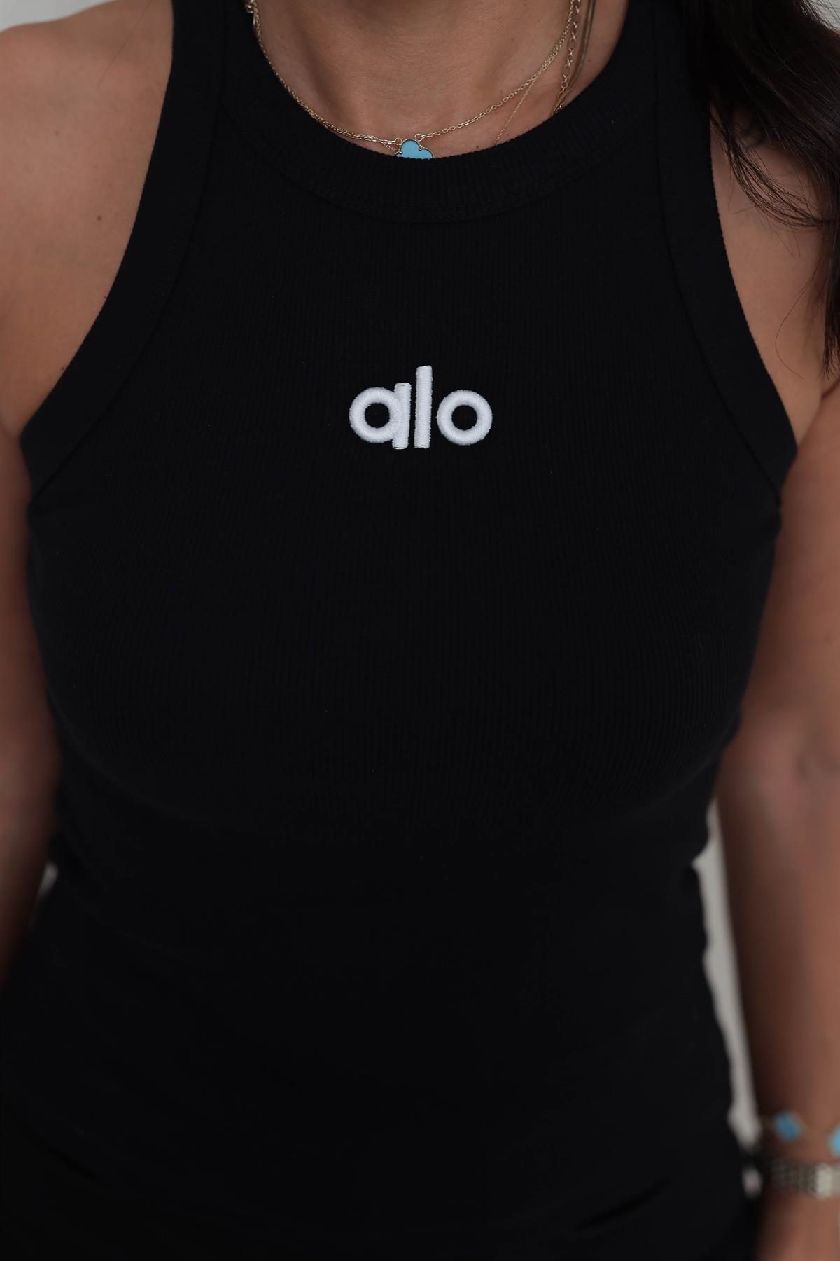 102 Yazı Nakışlı Halter Yaka Atlet SİYAH