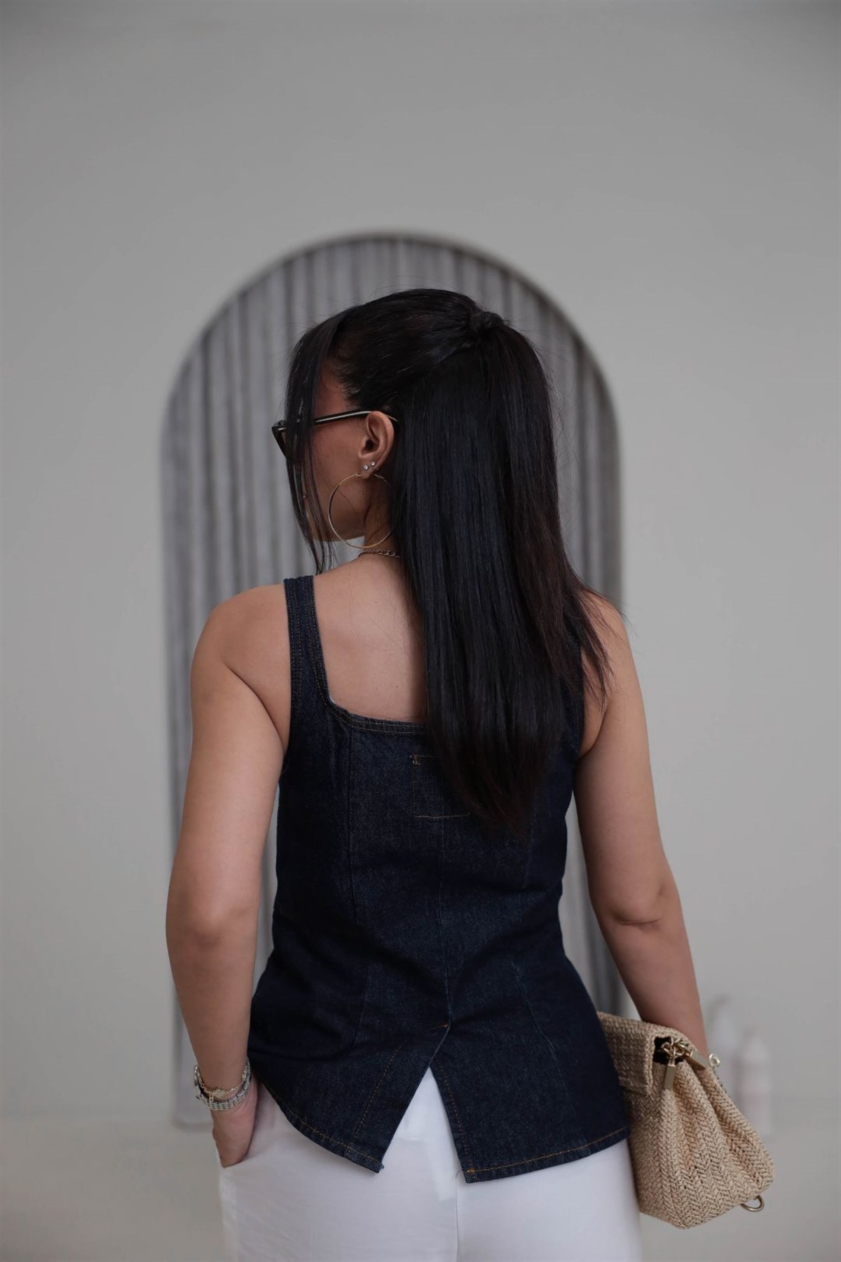 0996 Kare Yakalı Denim Yelek LACİVERT