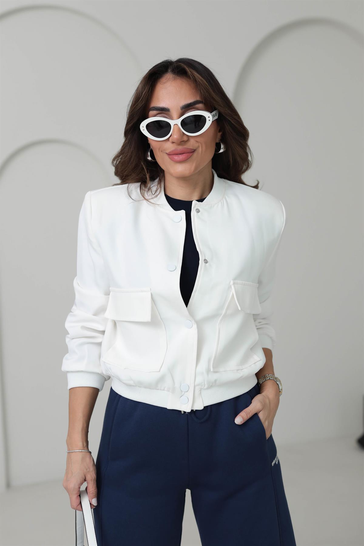 5267 Vatkalı Cep Detaylı Bomber EKRU