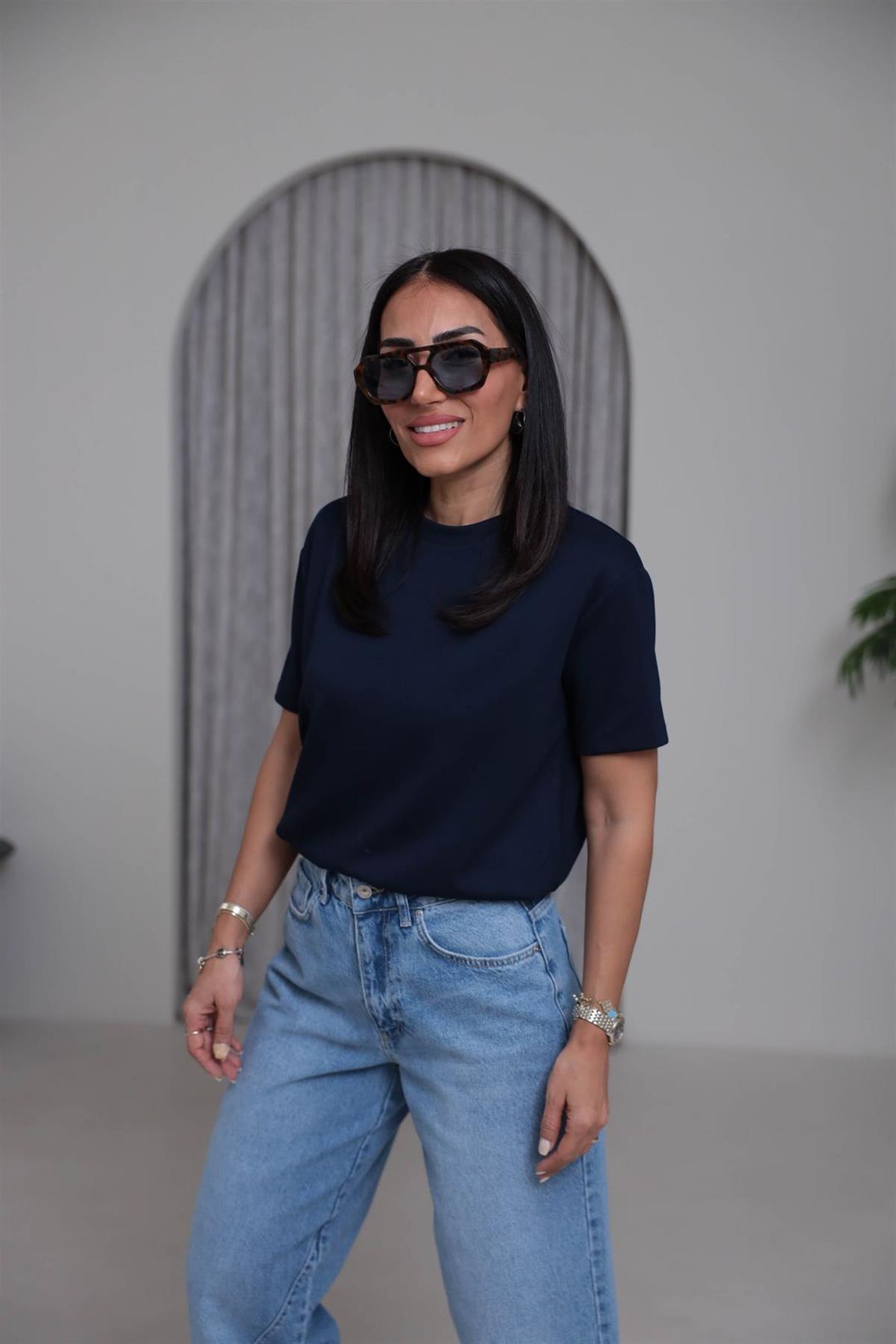 T906 Bisiklet Yaka Oversize Modal Tshirt LACİVERT