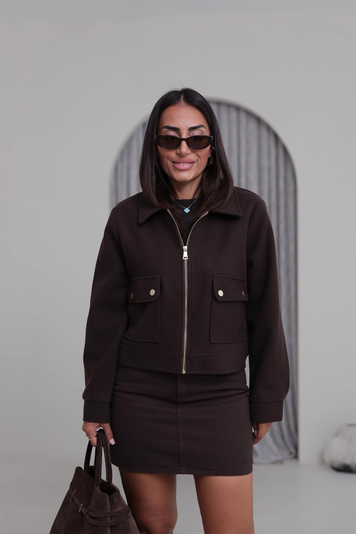 2470 Gold Detaylı Kaşe Ceket KAHVE