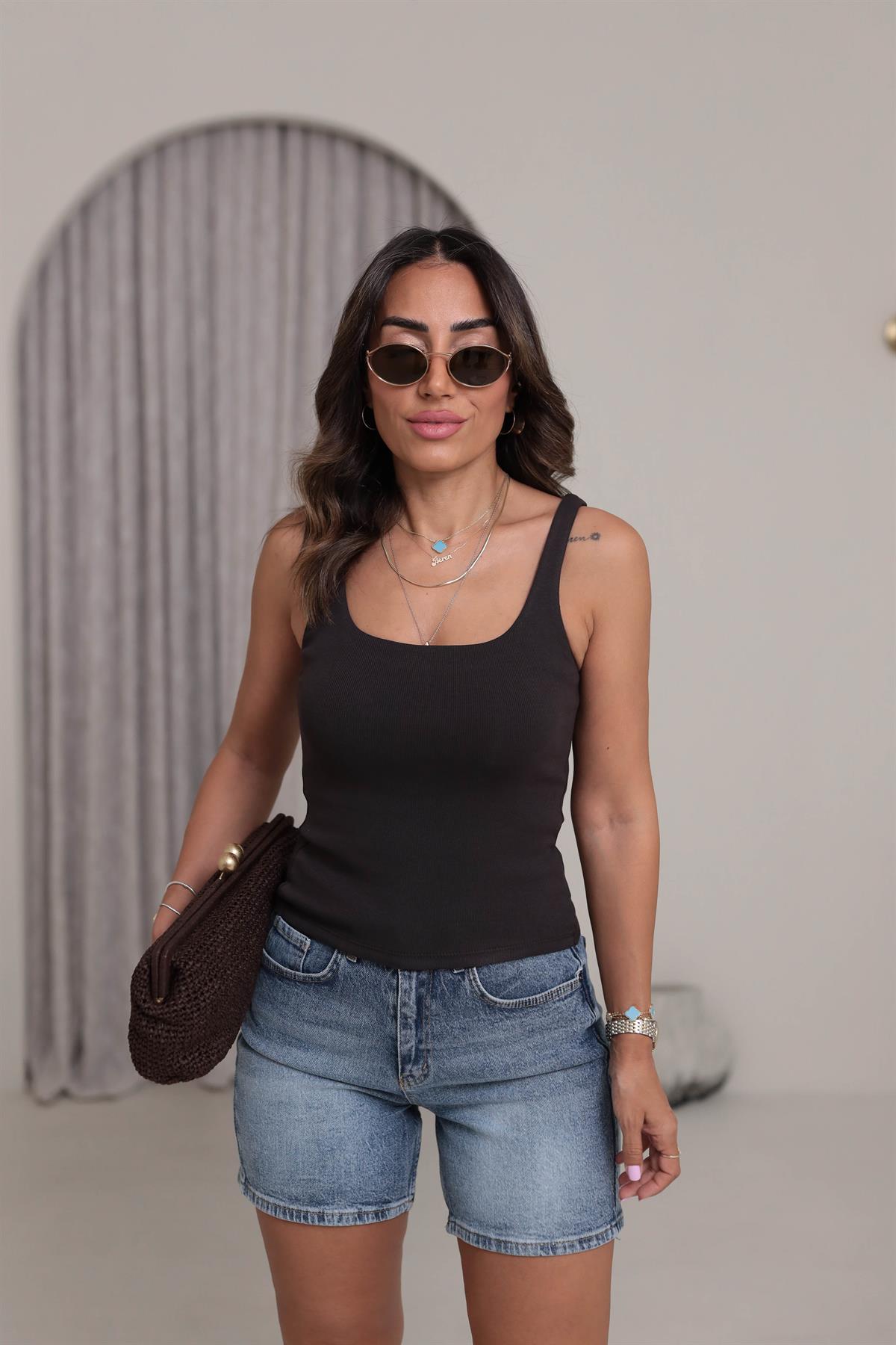 1057 Önü Çift Kat Pamuklu Askılı Atlet KAHVE