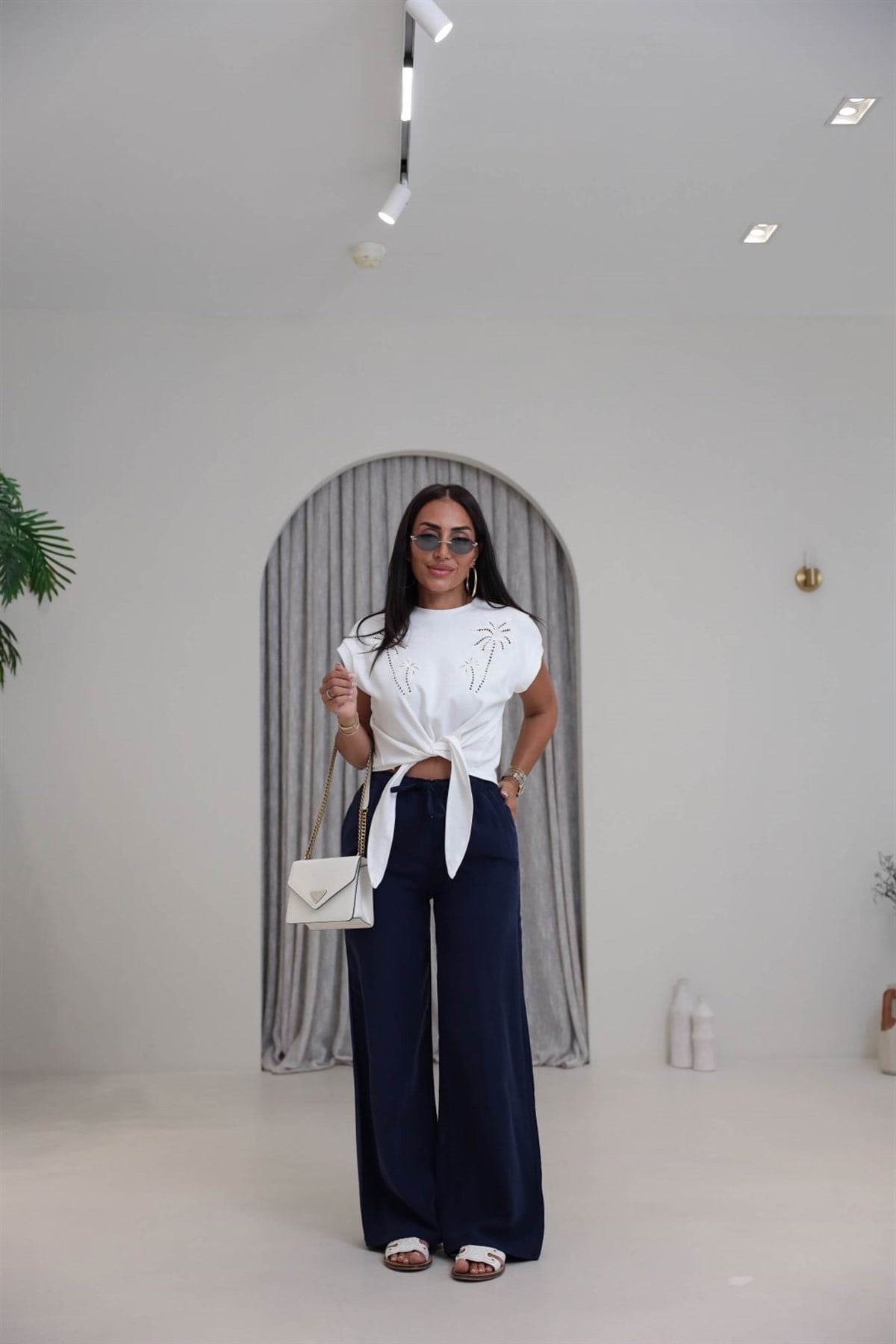 Tencel Kumaş Bol Paça Pantolon LACİVERT