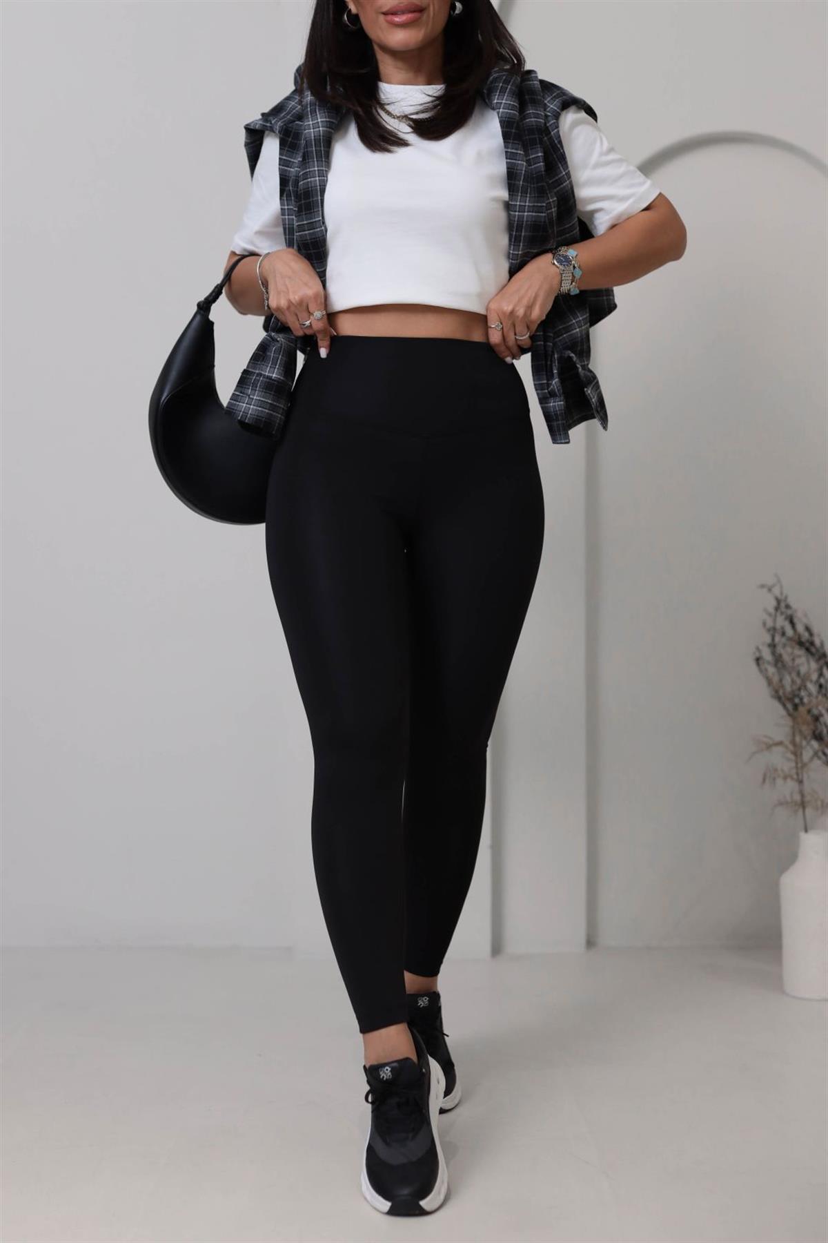 050 Oys Yüksek Bel Şardonlu Tayt SİYAH