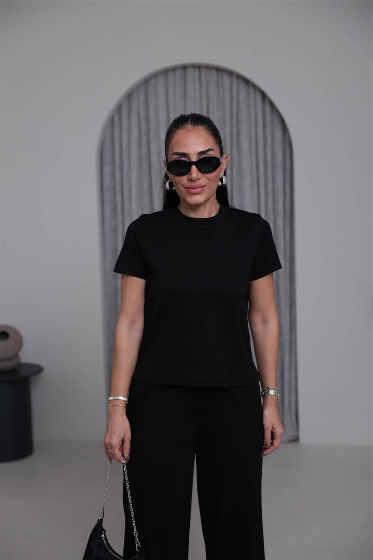 1120 Bisiklet Yaka Kısa Modal Tshirt SİYAH