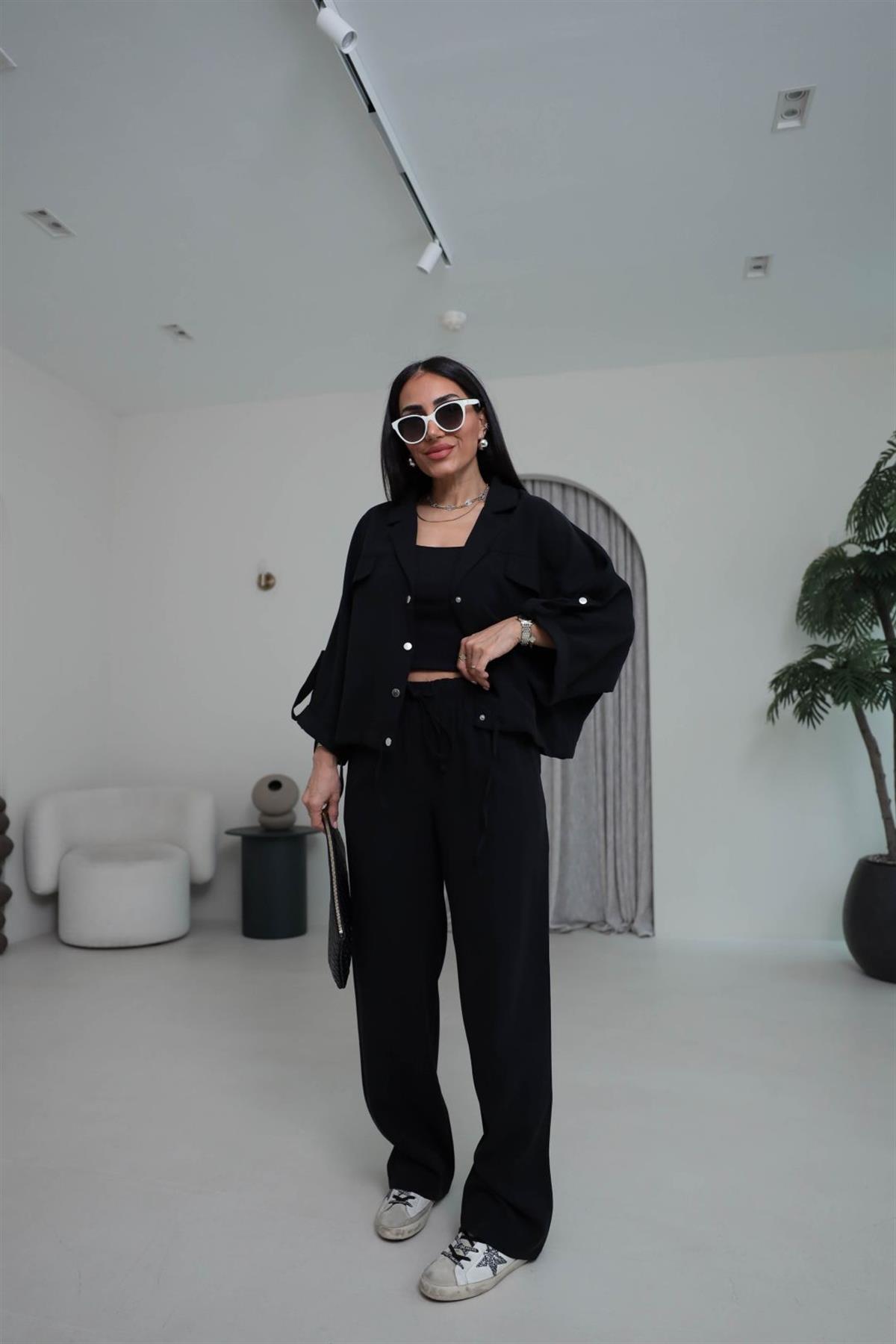 T0666 Tasarım Gabardin Tencel Takım SİYAH