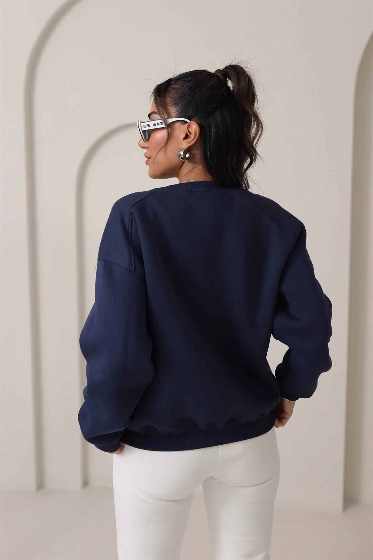 134 Bisiklet Yaka İplik Şardonlu Sweatshirt